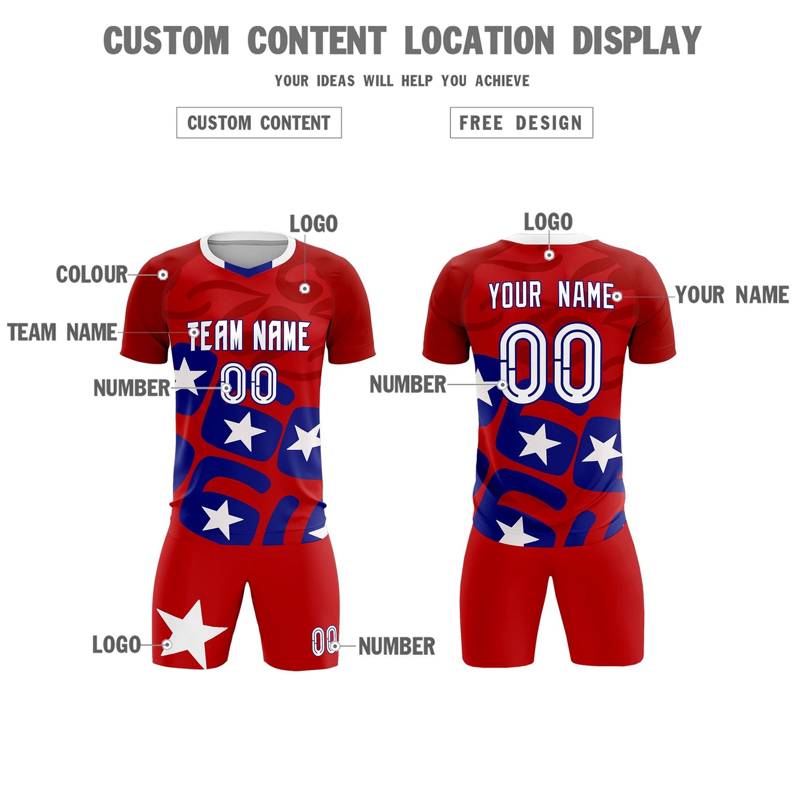 Custom Red America Star World Cup Inspired Breathable Graffiti Pattern Soccer Sets Jersey