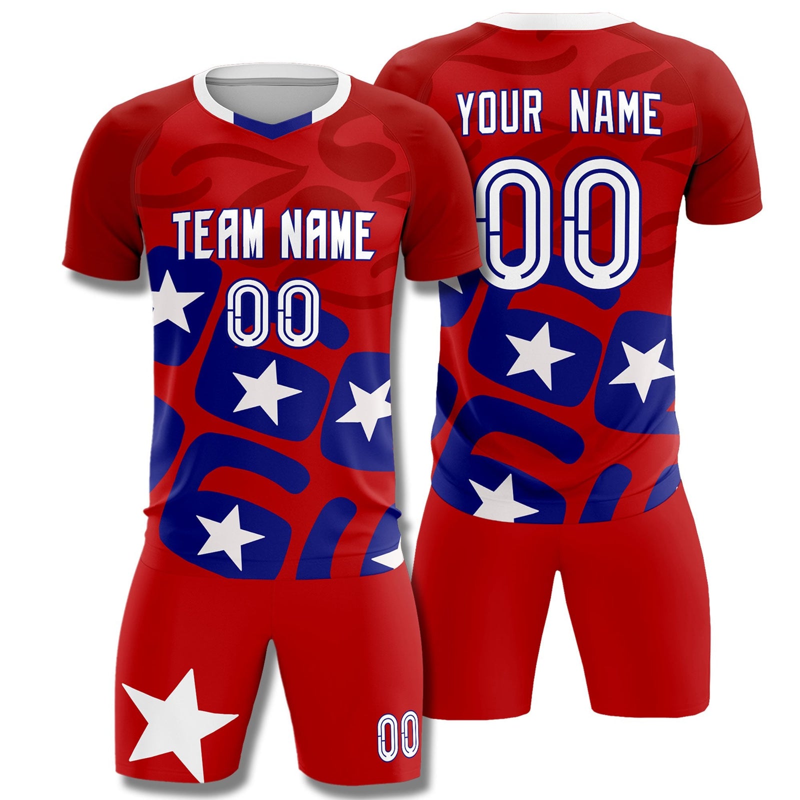 Custom Red America Star World Cup Inspired Breathable Graffiti Pattern Soccer Sets Jersey