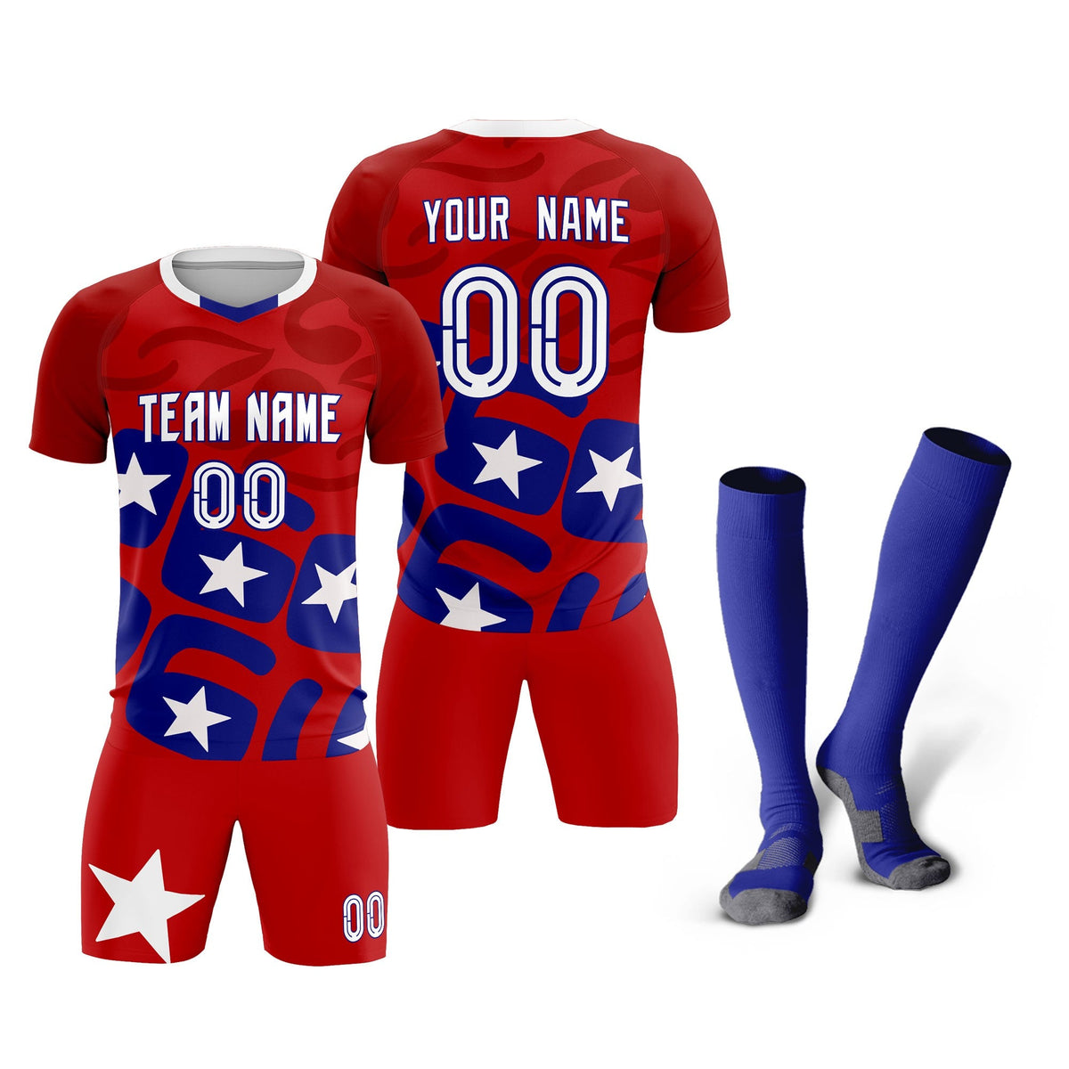 Custom Red America Star World Cup Inspired Breathable Graffiti Pattern Soccer Sets Jersey