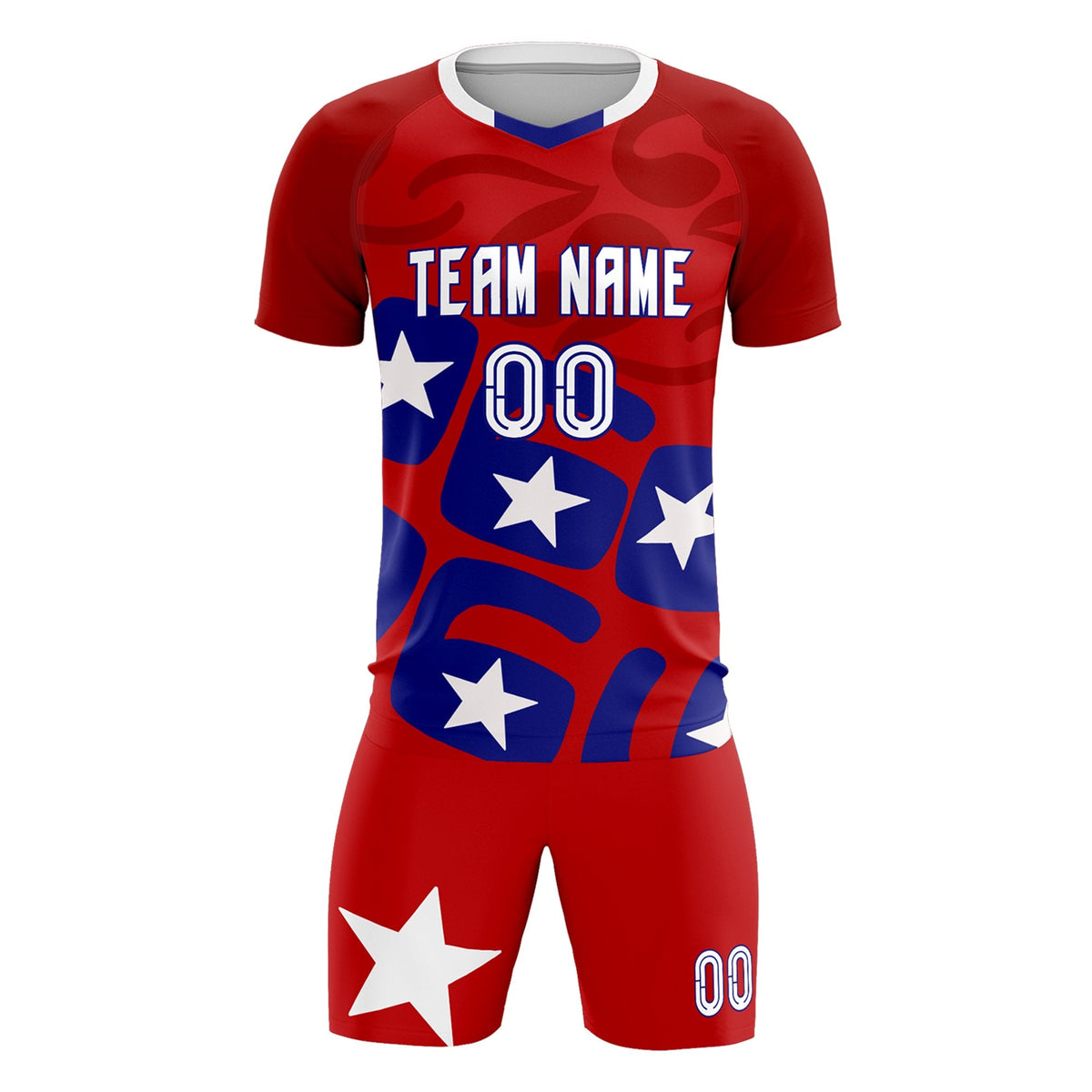 Custom Red America Star World Cup Inspired Breathable Graffiti Pattern Soccer Sets Jersey