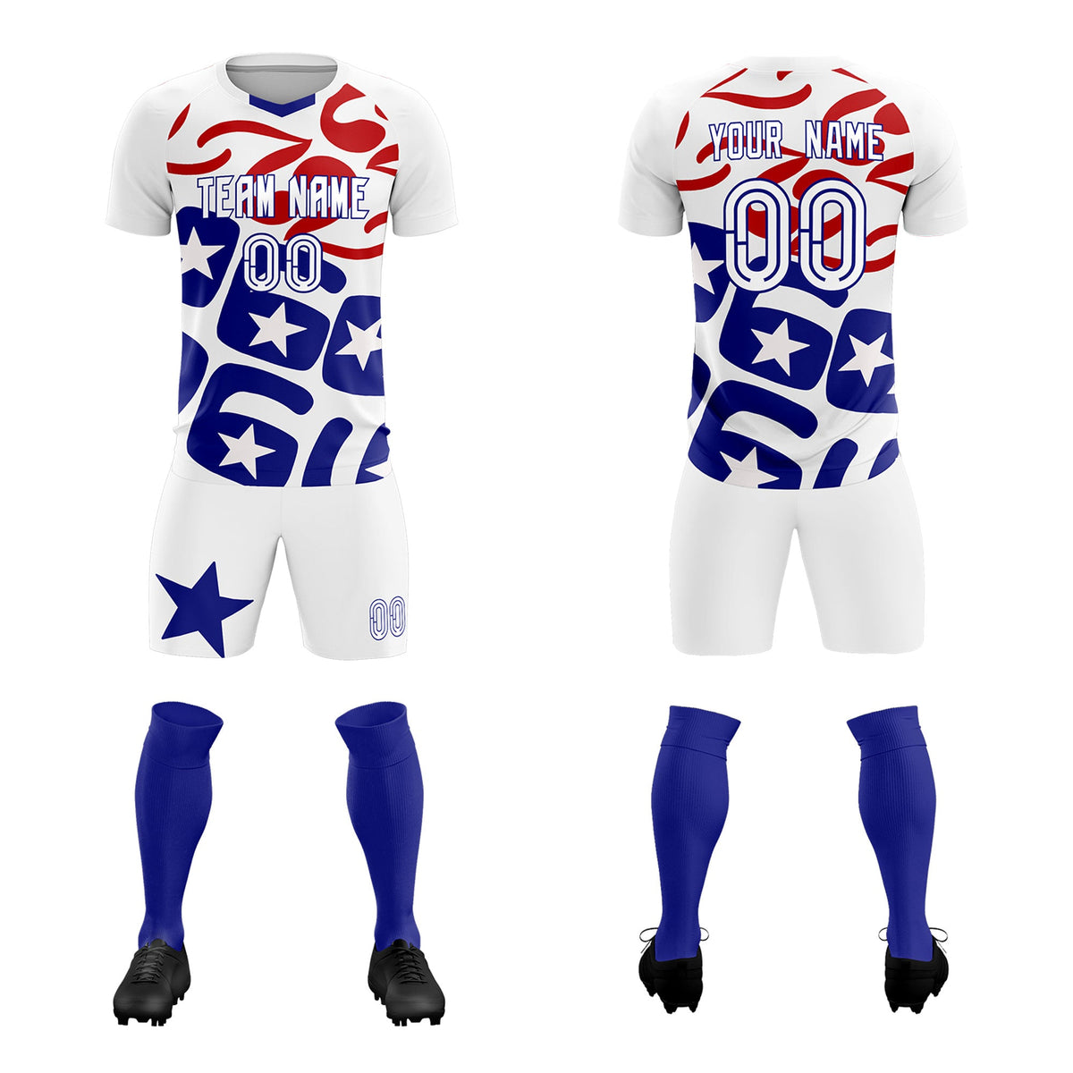 Custom White America Star World Cup Inspired Quick-Drying Graffiti Pattern Soccer Sets Jersey