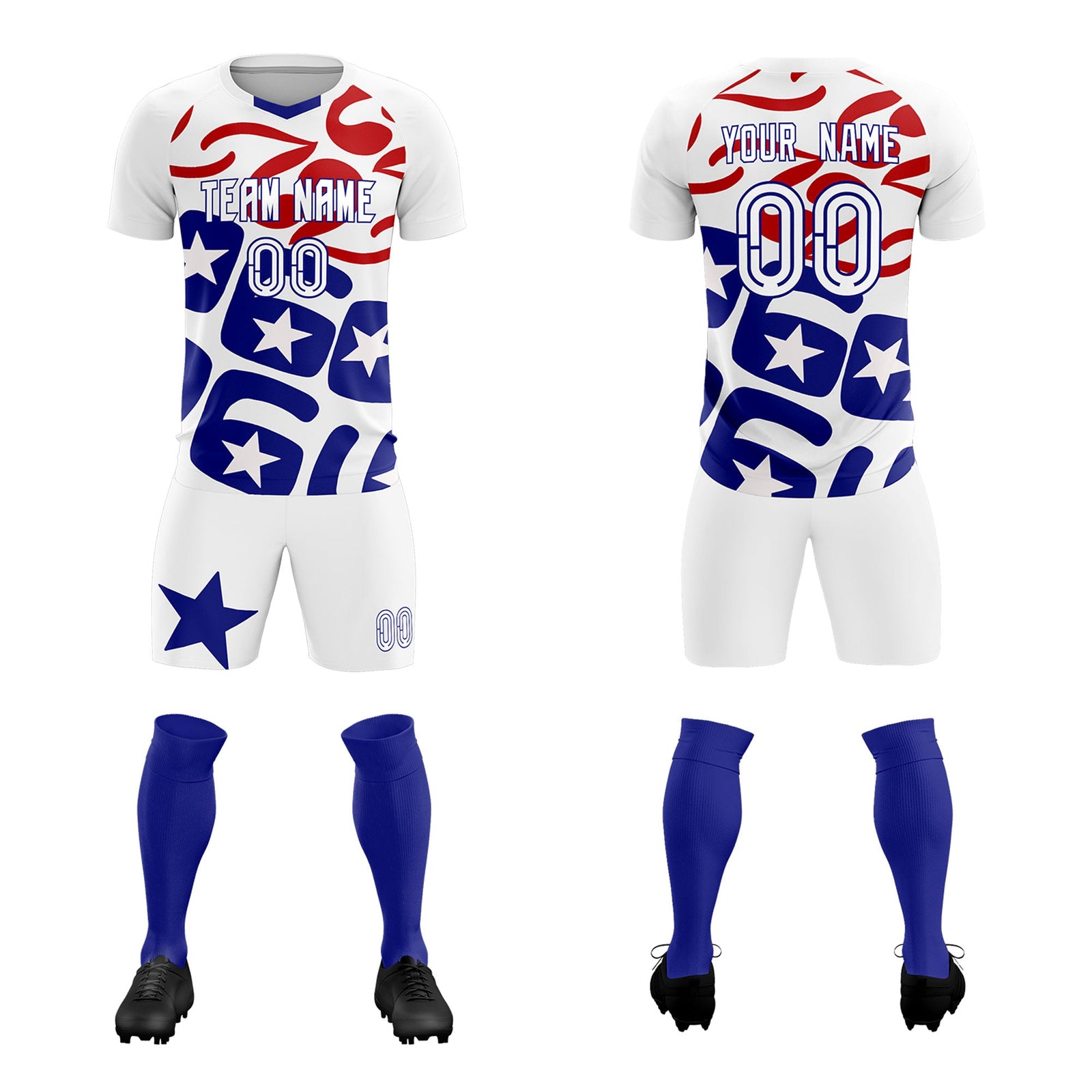 Custom White America Star World Cup Inspired Quick-Drying Graffiti Pattern Soccer Sets Jersey