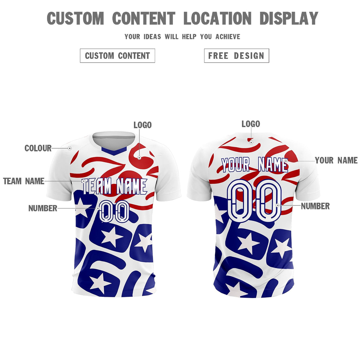 Custom White America Star World Cup Inspired Quick-Drying Graffiti Pattern Soccer Sets Jersey
