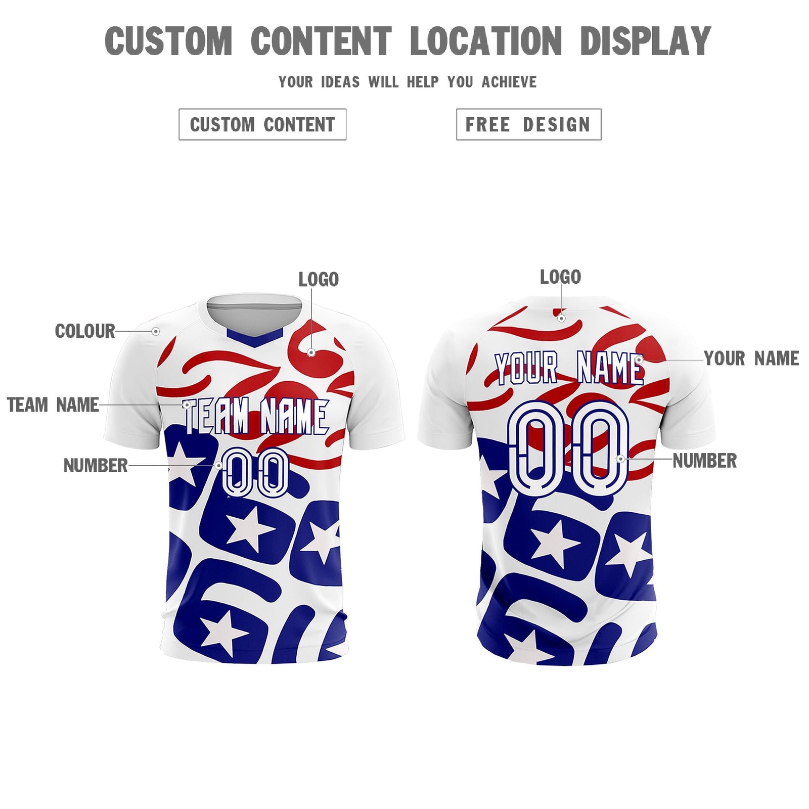 Custom White America Star World Cup Inspired Quick-Drying Graffiti Pattern Soccer Sets Jersey