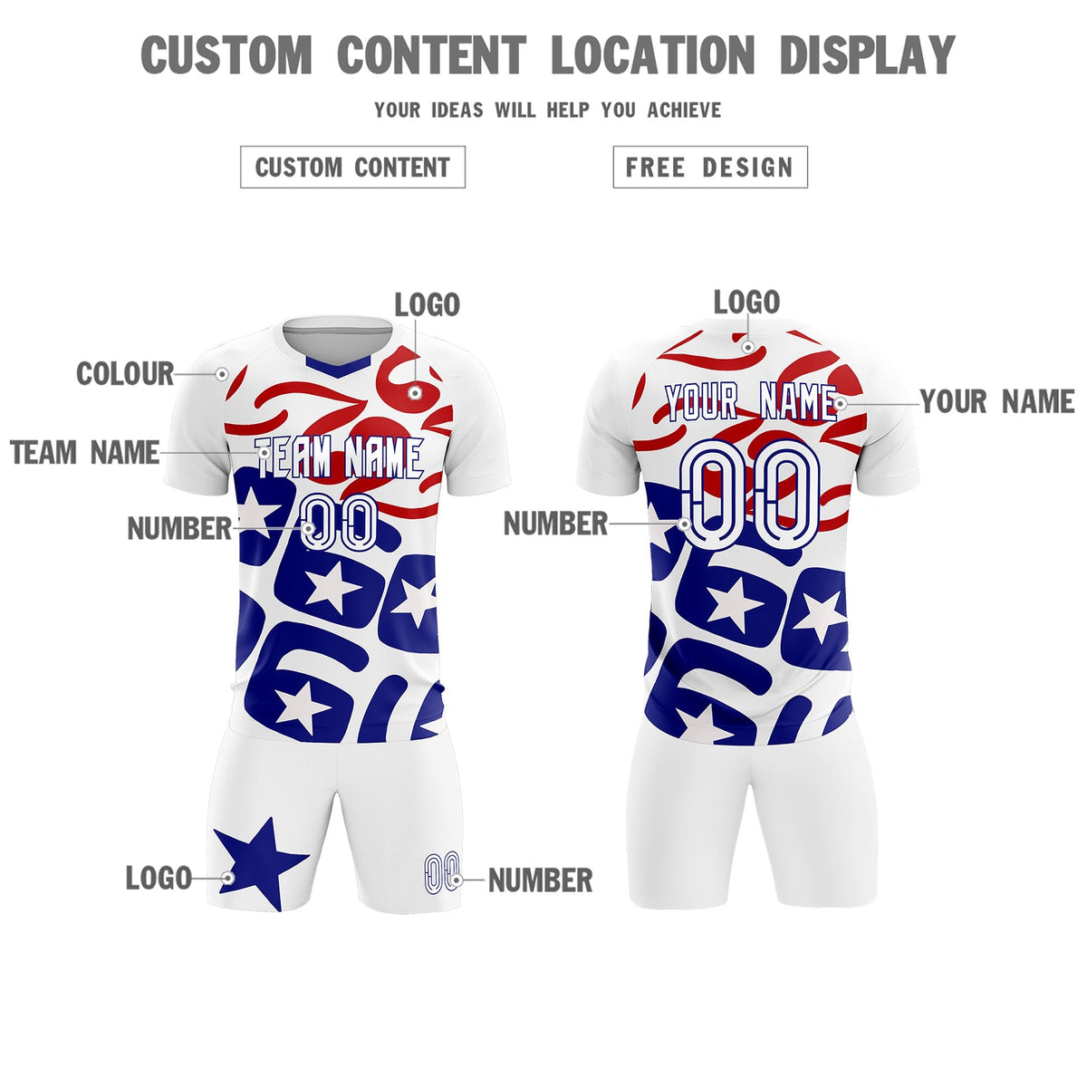 Custom White America Star World Cup Inspired Quick-Drying Graffiti Pattern Soccer Sets Jersey