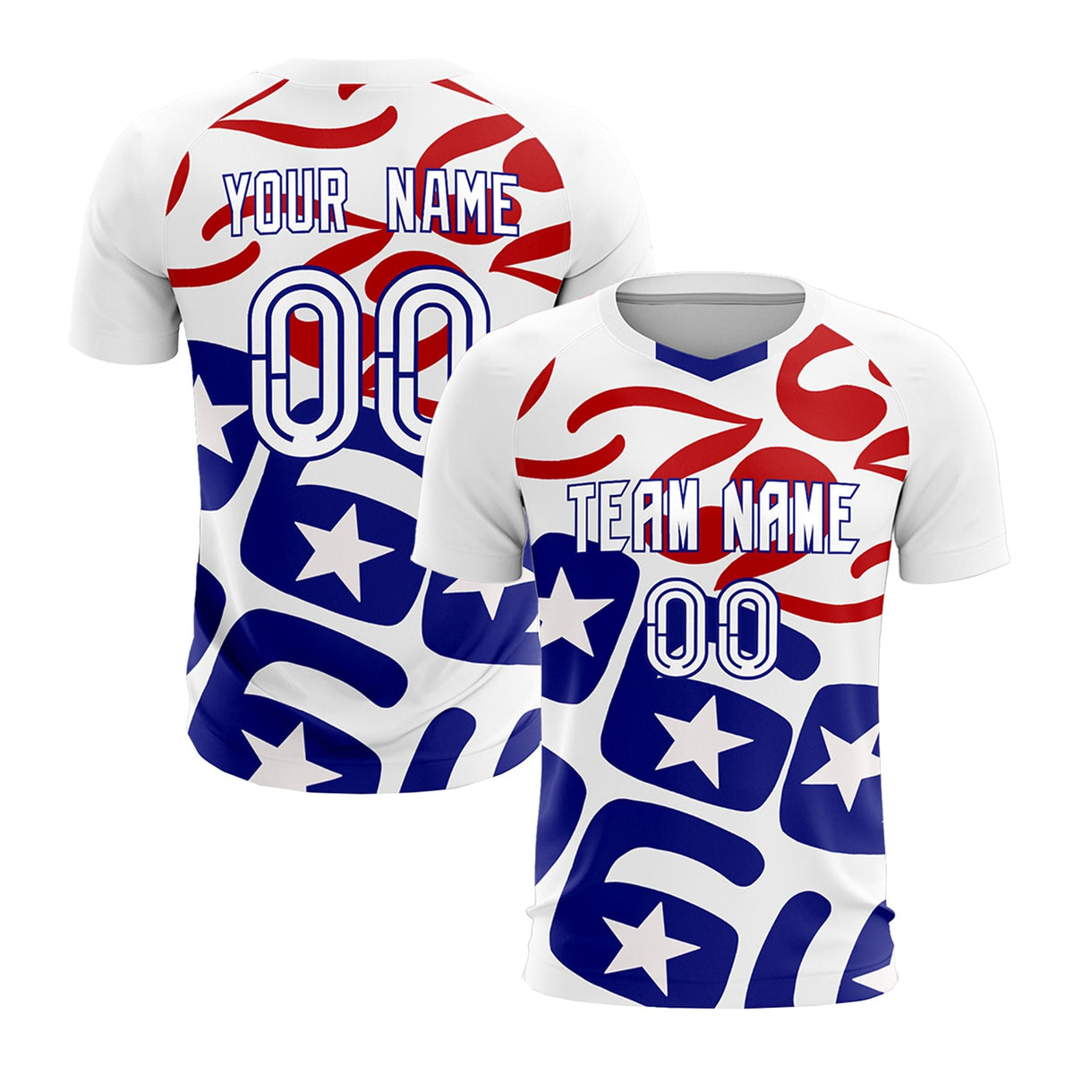 Custom White America Star World Cup Inspired Quick-Drying Graffiti Pattern Soccer Sets Jersey