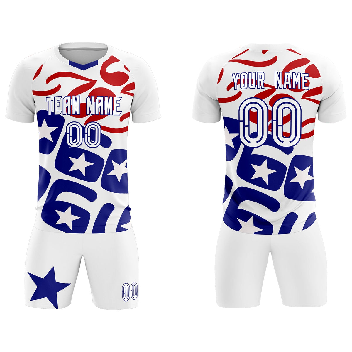 Custom White America Star World Cup Inspired Quick-Drying Graffiti Pattern Soccer Sets Jersey
