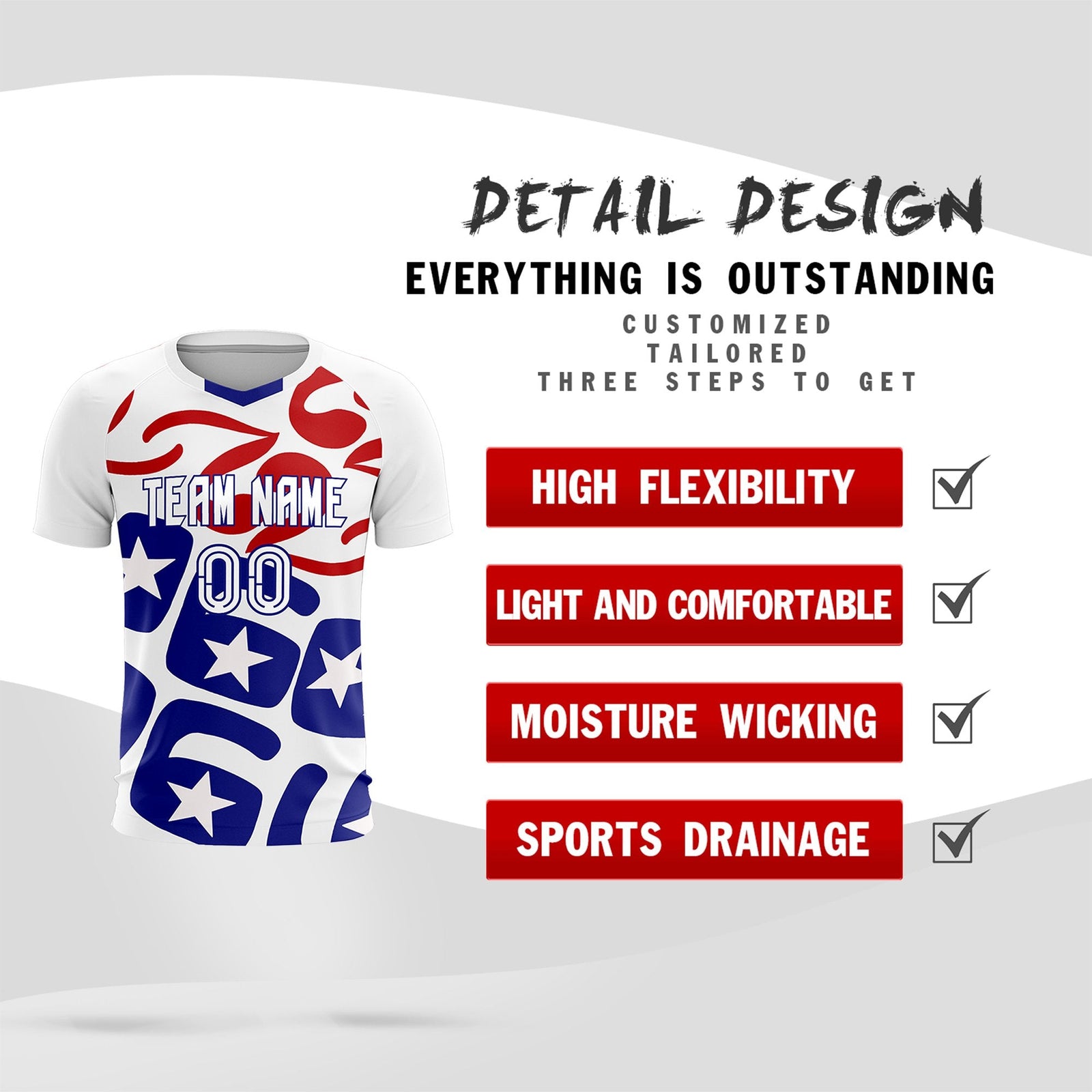 Custom White America Star World Cup Inspired Quick-Drying Graffiti Pattern Soccer Sets Jersey