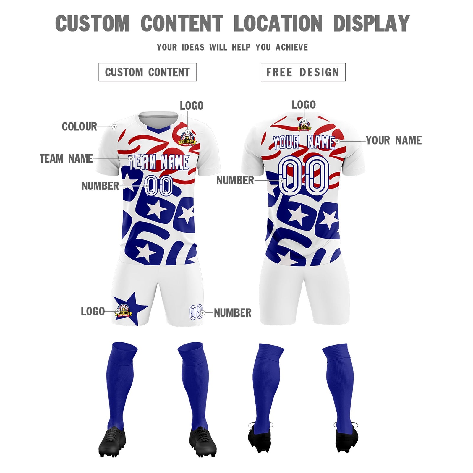 Custom White America Star World Cup Inspired Quick-Drying Graffiti Pattern Soccer Sets Jersey