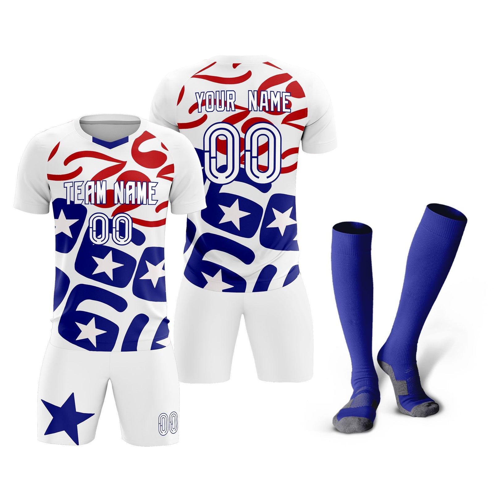 Custom White America Star World Cup Inspired Quick-Drying Graffiti Pattern Soccer Sets Jersey