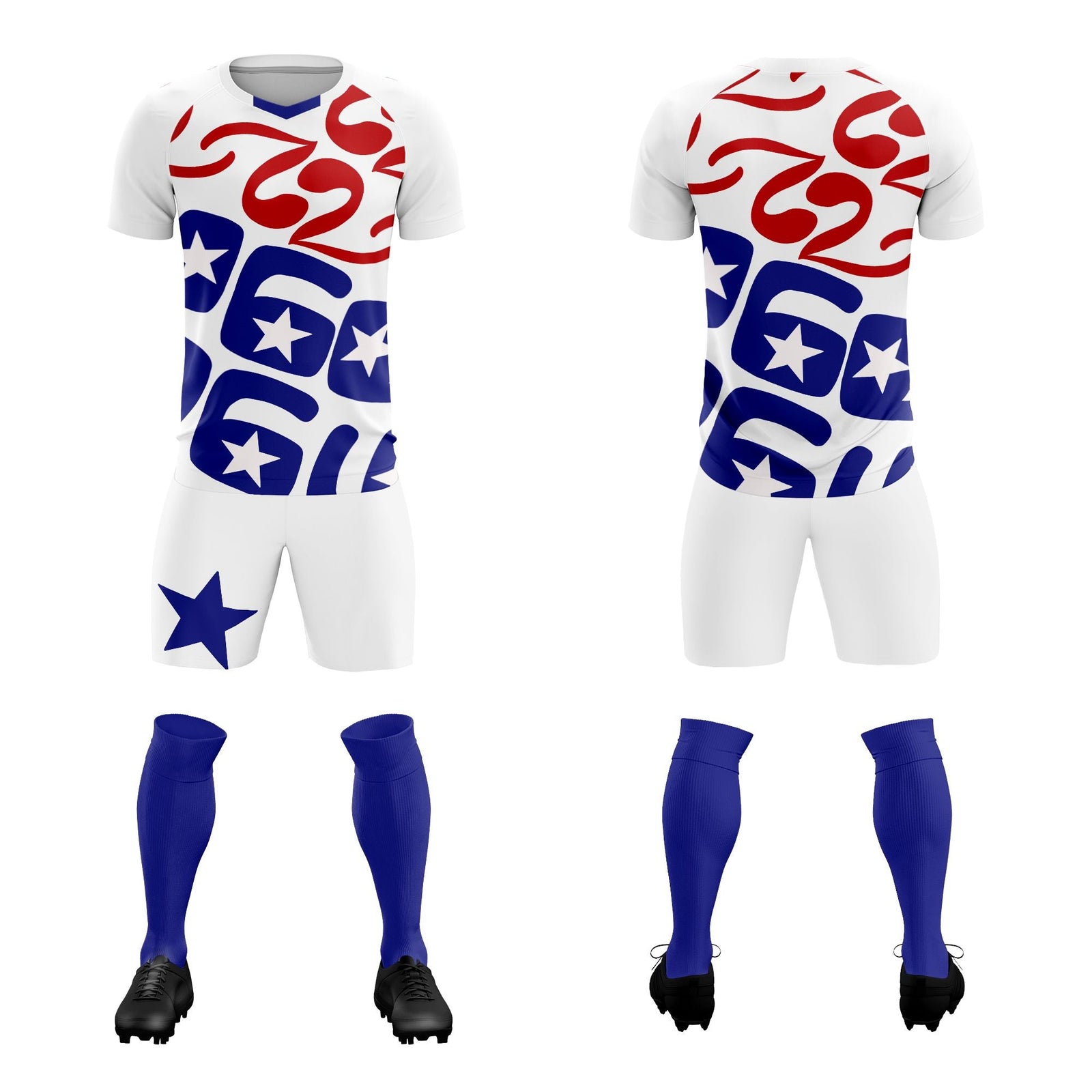 Custom White America Star World Cup Inspired Quick-Drying Graffiti Pattern Soccer Sets Jersey