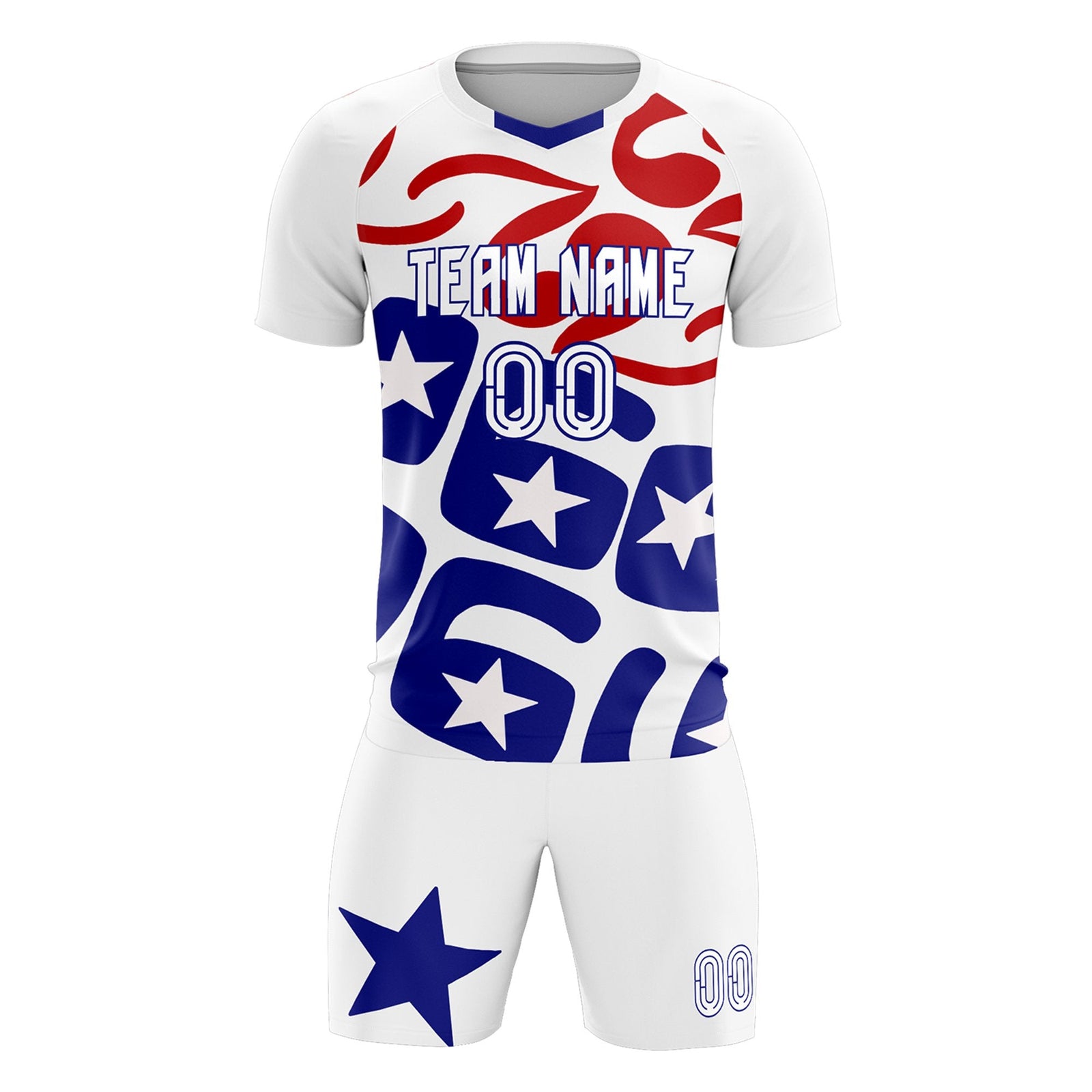 Custom White America Star World Cup Inspired Quick-Drying Graffiti Pattern Soccer Sets Jersey