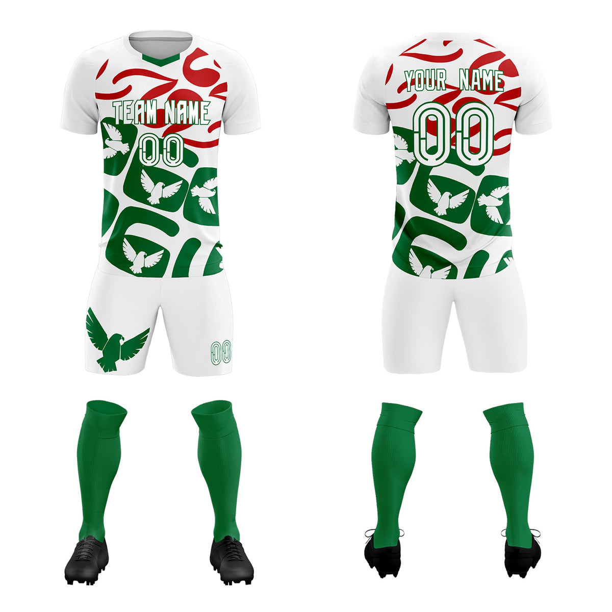 Custom White Mexico Eagle World Cup Inspired Wrinkle-Resistant Graffiti Pattern Soccer Sets Jersey