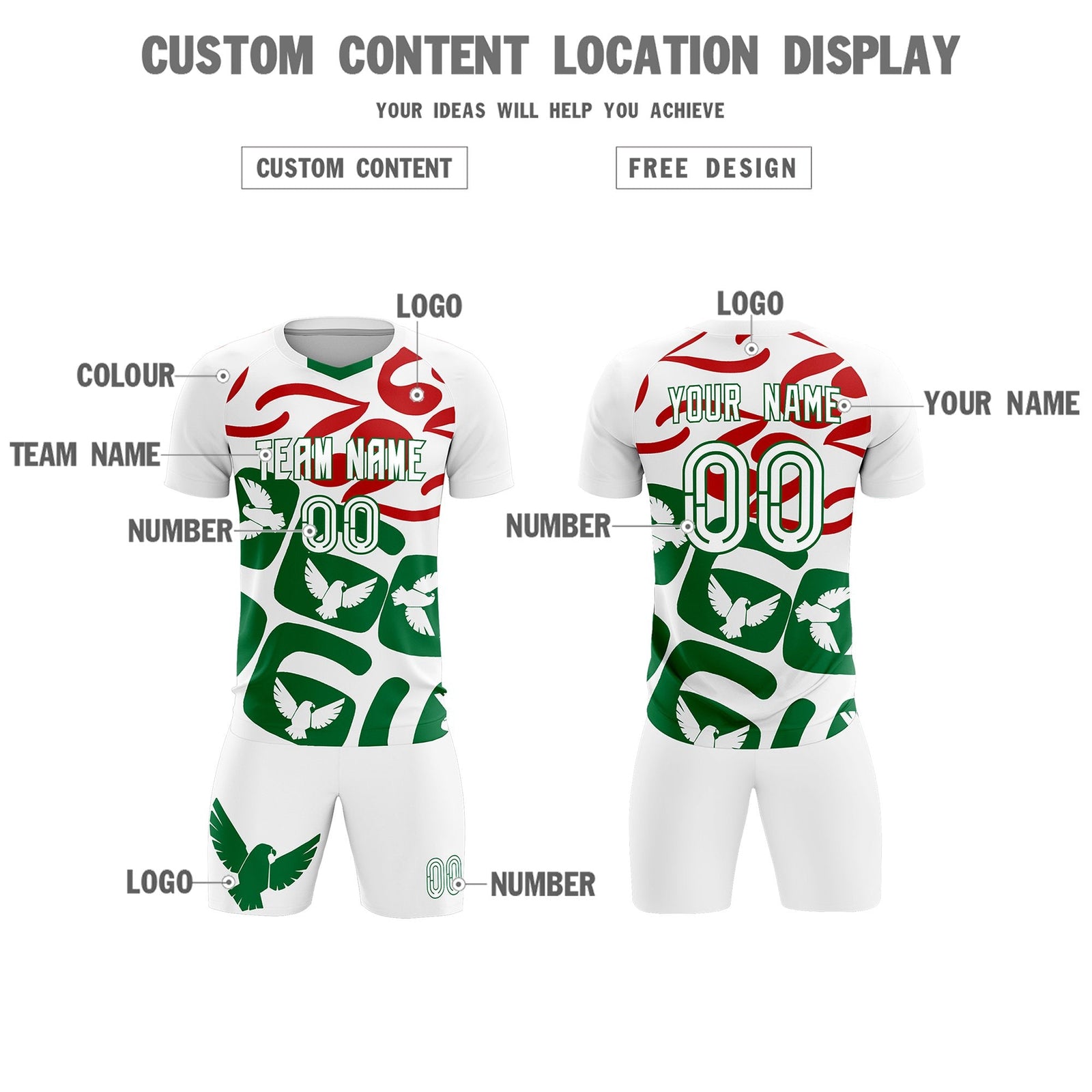 Custom White Mexico Eagle World Cup Inspired Wrinkle-Resistant Graffiti Pattern Soccer Sets Jersey