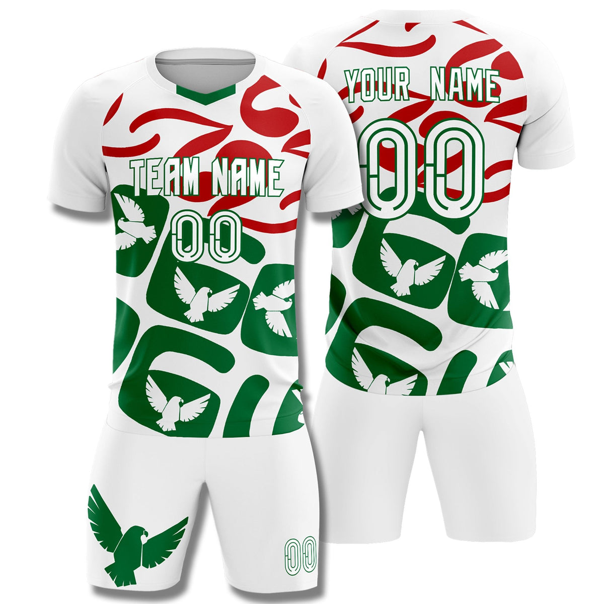 Custom White Mexico Eagle World Cup Inspired Wrinkle-Resistant Graffiti Pattern Soccer Sets Jersey