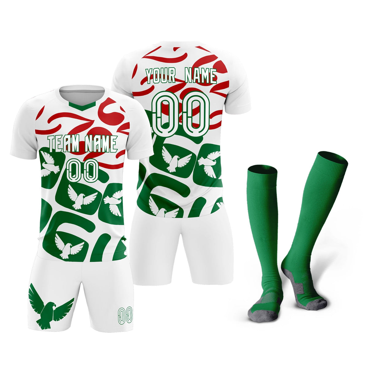Custom White Mexico Eagle World Cup Inspired Wrinkle-Resistant Graffiti Pattern Soccer Sets Jersey