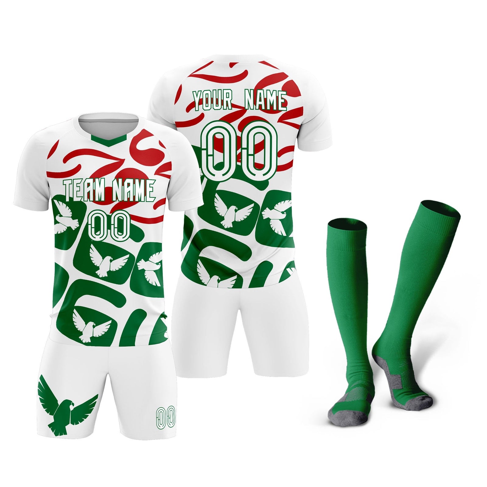 Custom White Mexico Eagle World Cup Inspired Wrinkle-Resistant Graffiti Pattern Soccer Sets Jersey