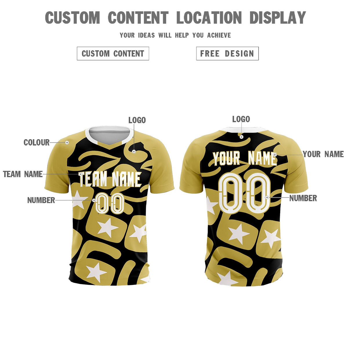 Custom Old Gold Black America Star World Cup Inspired Breathable Graffiti Pattern Soccer Sets Jersey