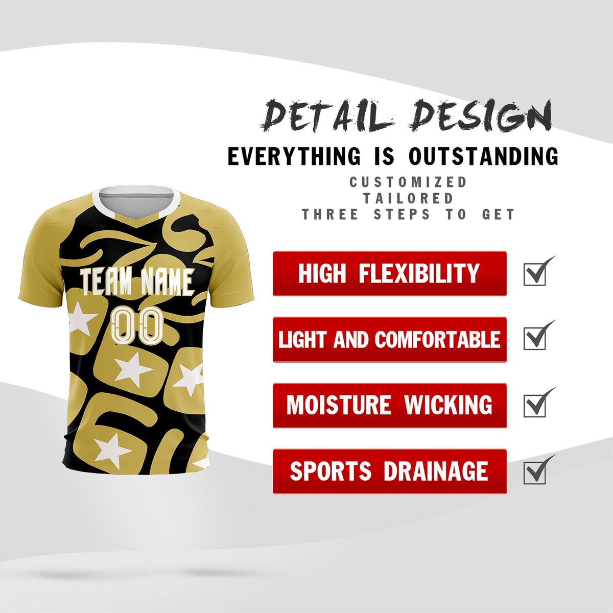 Custom Old Gold Black America Star World Cup Inspired Breathable Graffiti Pattern Soccer Sets Jersey