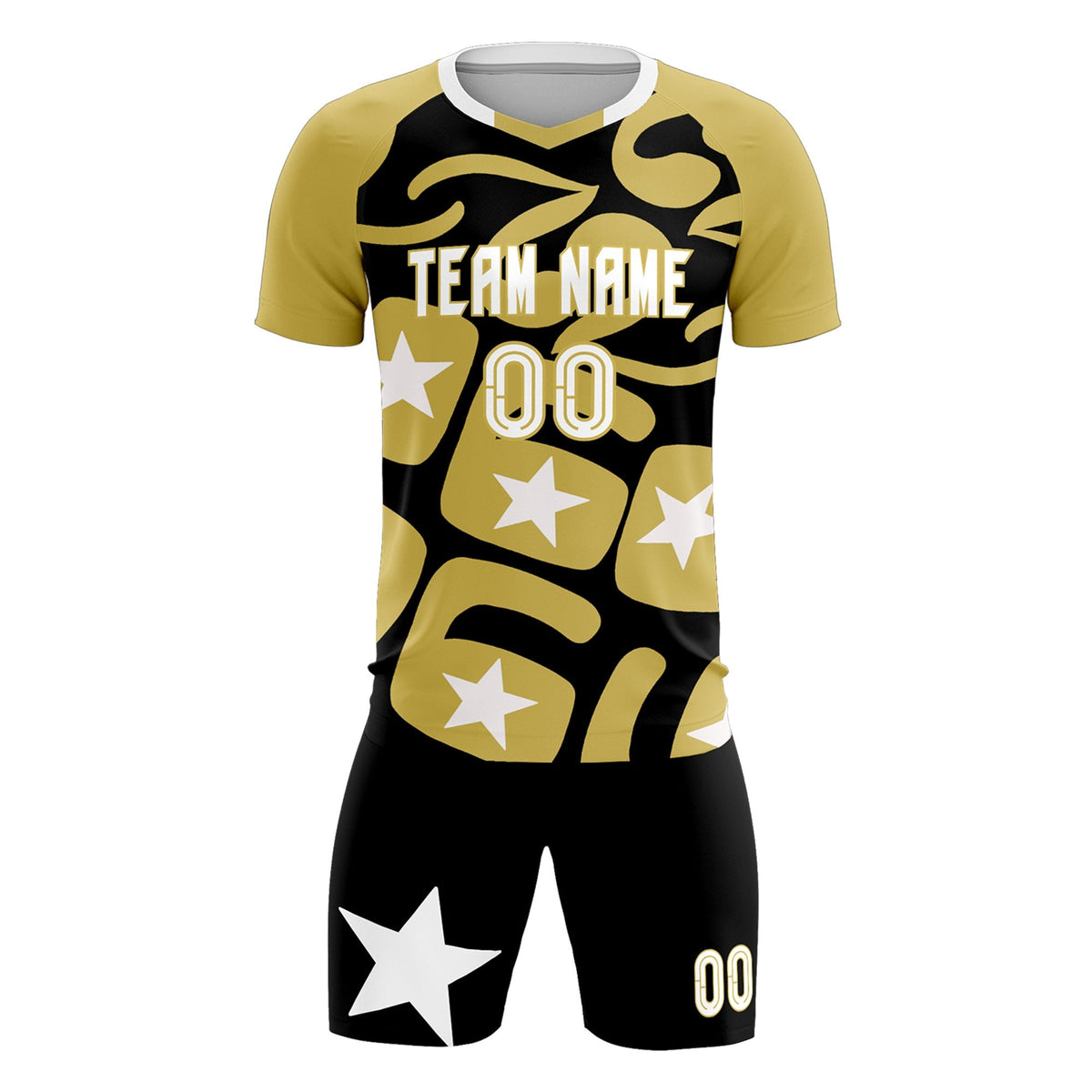 Custom Old Gold Black America Star World Cup Inspired Breathable Graffiti Pattern Soccer Sets Jersey