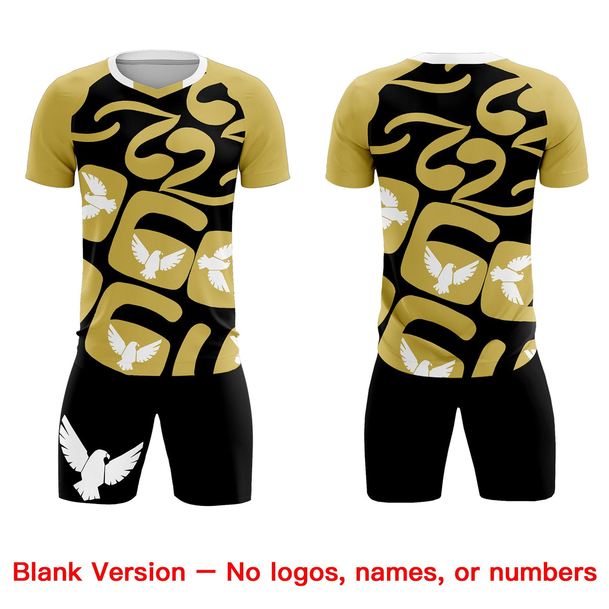 Custom Old Gold Black Mexico Eagle World Cup Inspired Quick-Drying Graffiti Pattern Soccer Sets Jersey