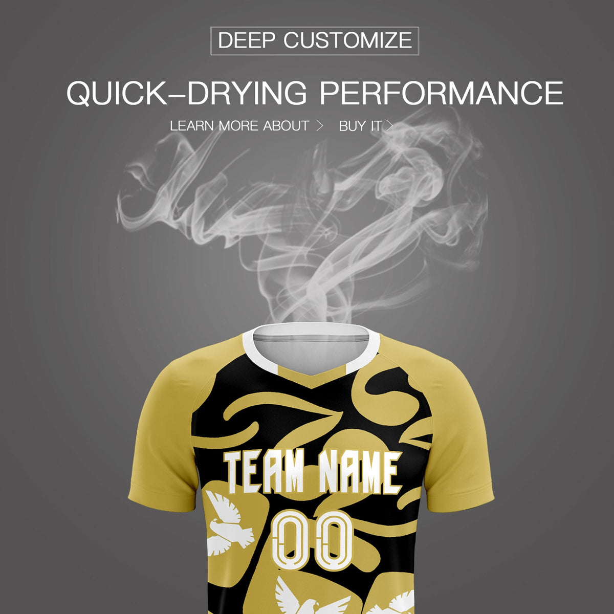 Custom Old Gold Black Mexico Eagle World Cup Inspired Quick-Drying Graffiti Pattern Soccer Sets Jersey