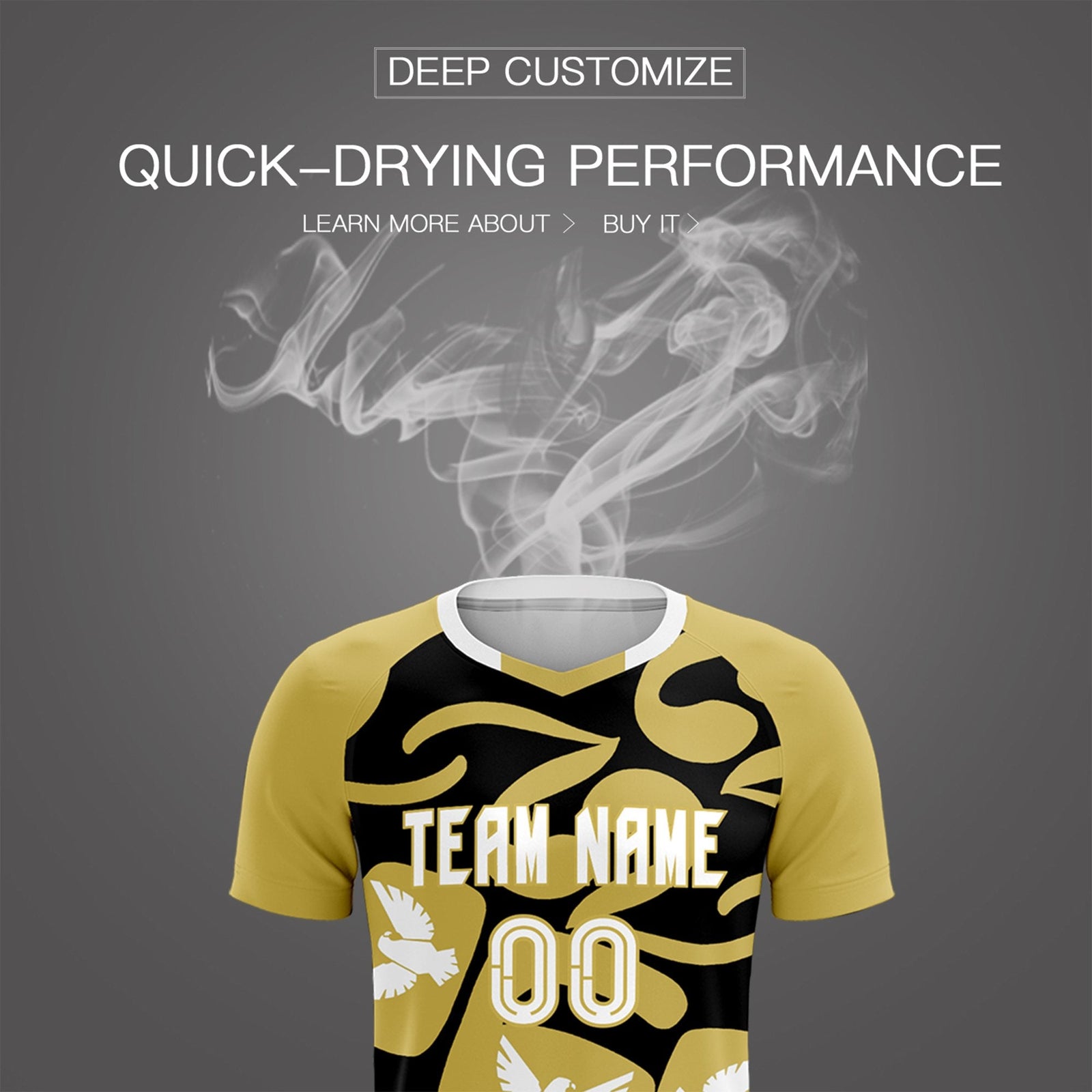 Custom Old Gold Black Mexico Eagle World Cup Inspired Quick-Drying Graffiti Pattern Soccer Sets Jersey