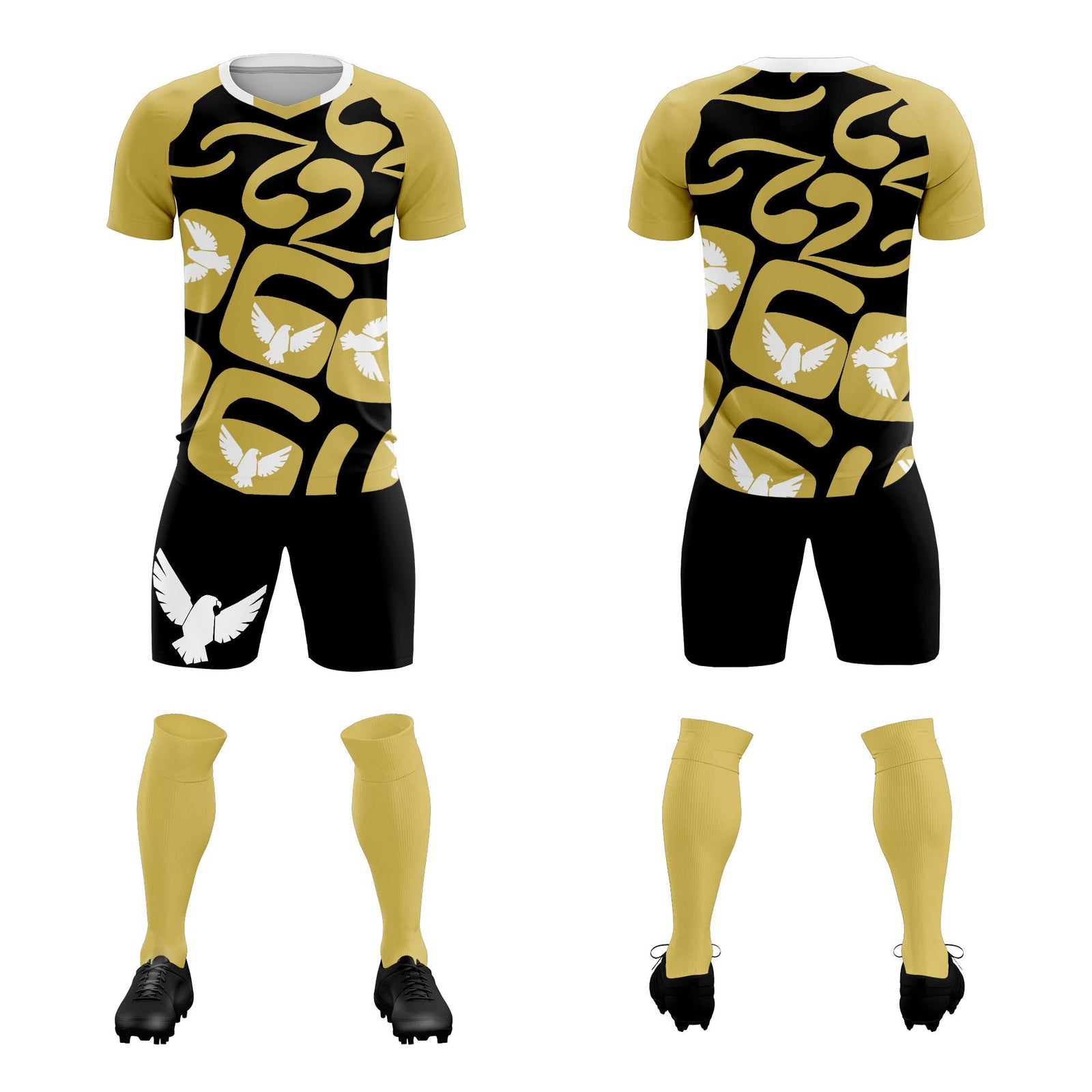 Custom Old Gold Black Mexico Eagle World Cup Inspired Quick-Drying Graffiti Pattern Soccer Sets Jersey