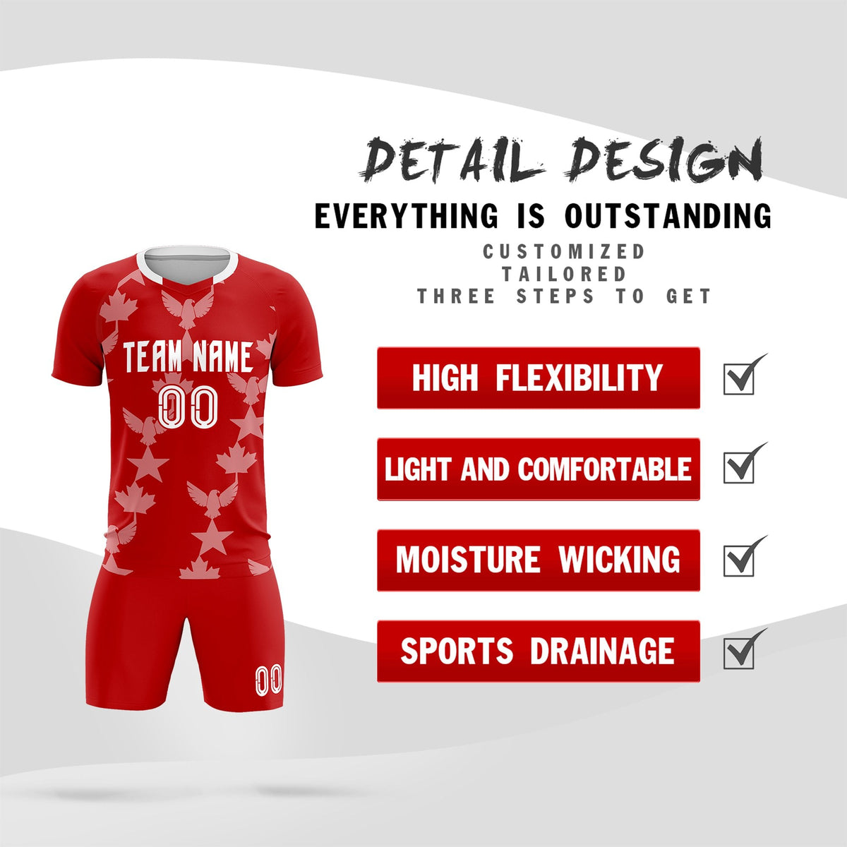 Custom Red World Cup Inspired Breathable&amp;Quick-Drying Training Uniform Graffiti Pattern Soccer Sets Jersey