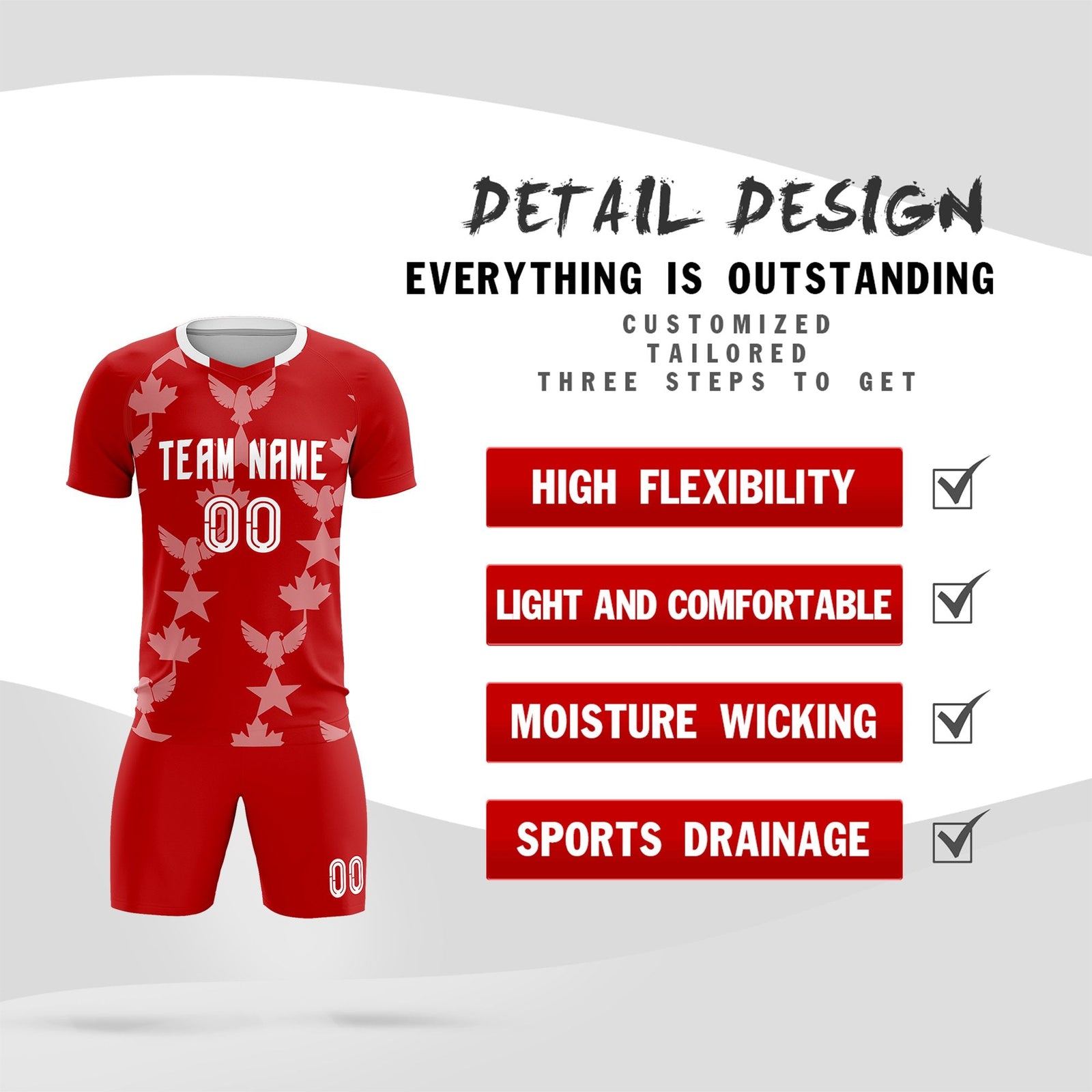 Custom Red World Cup Inspired Breathable&Quick-Drying Training Uniform Graffiti Pattern Soccer Sets Jersey