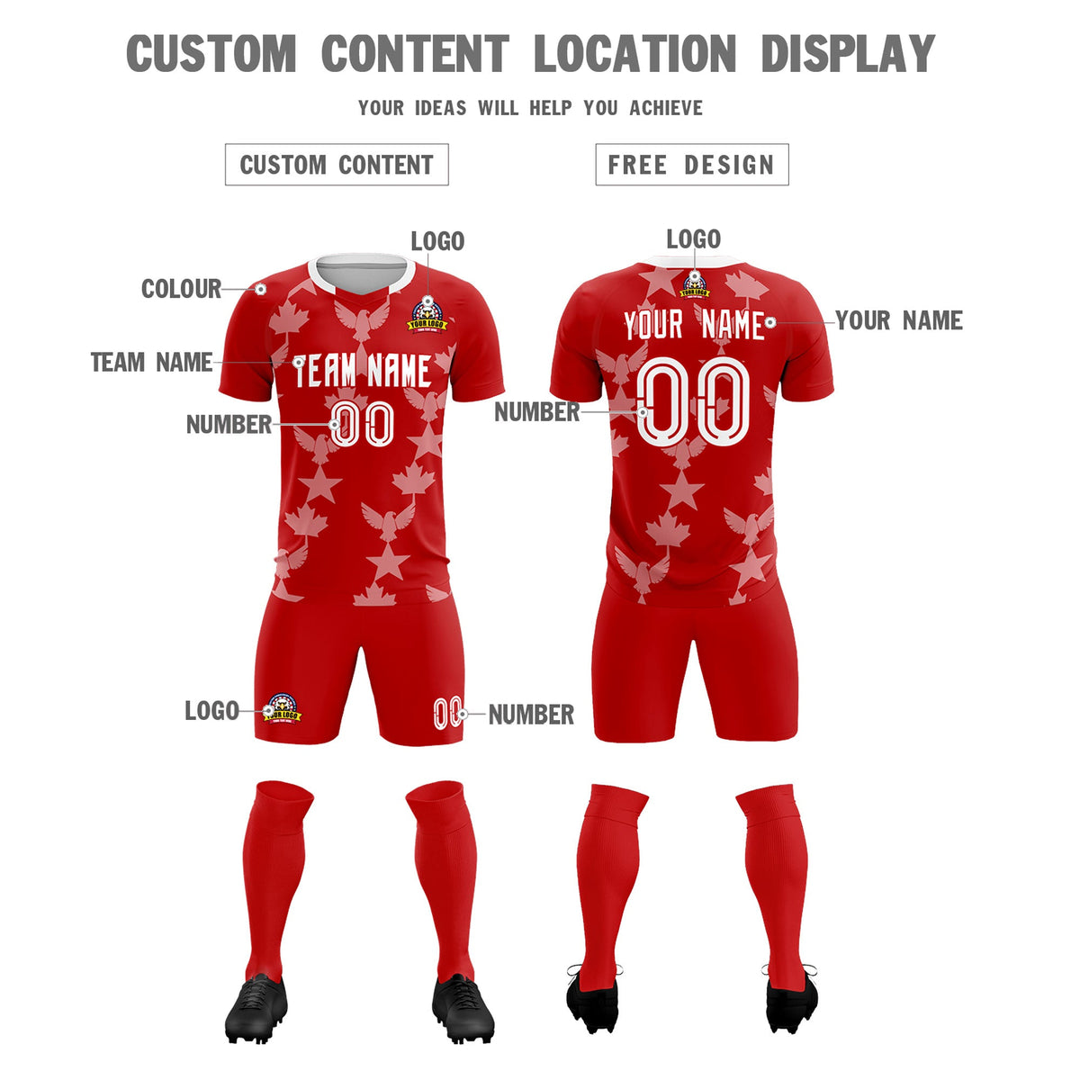 Custom Red World Cup Inspired Breathable&amp;Quick-Drying Training Uniform Graffiti Pattern Soccer Sets Jersey