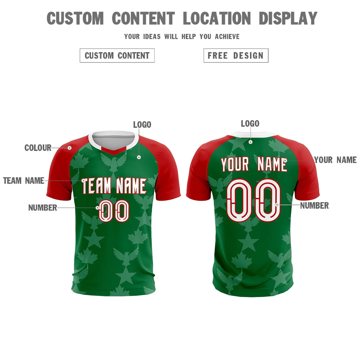 Custom Red Kelly Green World Cup Inspired Lightweight&amp;Drapable Training Uniform Raglan Sleeve Soccer Sets Jersey