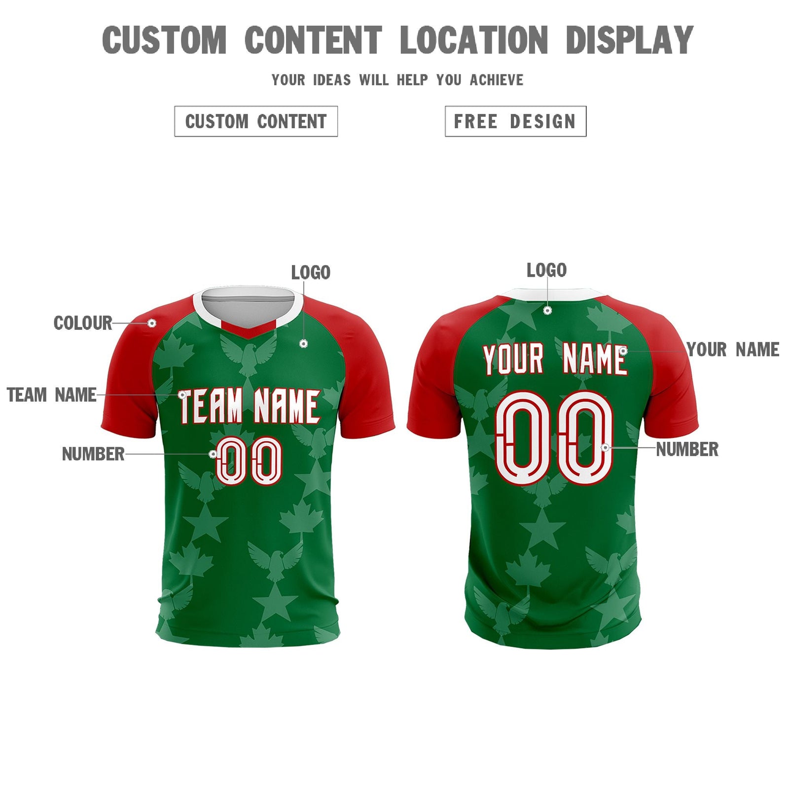 Custom Red Kelly Green World Cup Inspired Lightweight&Drapable Training Uniform Raglan Sleeve Soccer Sets Jersey