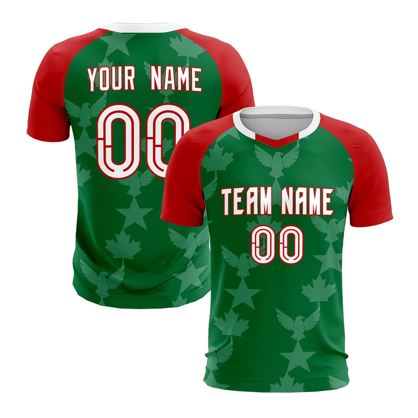 Custom Red Kelly Green World Cup Inspired Lightweight&Drapable Training Uniform Raglan Sleeve Soccer Sets Jersey