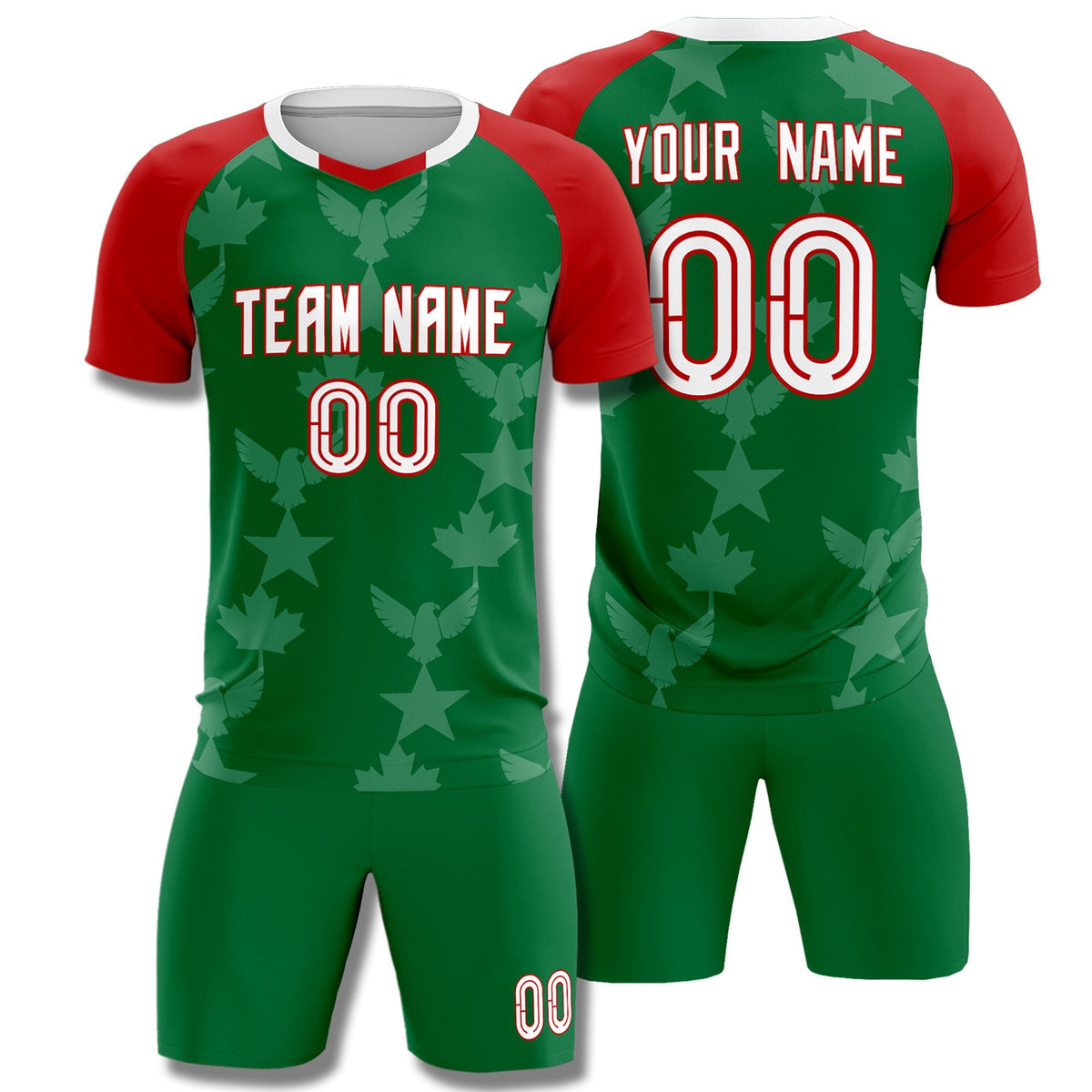 Custom Red Kelly Green World Cup Inspired Lightweight&amp;Drapable Training Uniform Raglan Sleeve Soccer Sets Jersey
