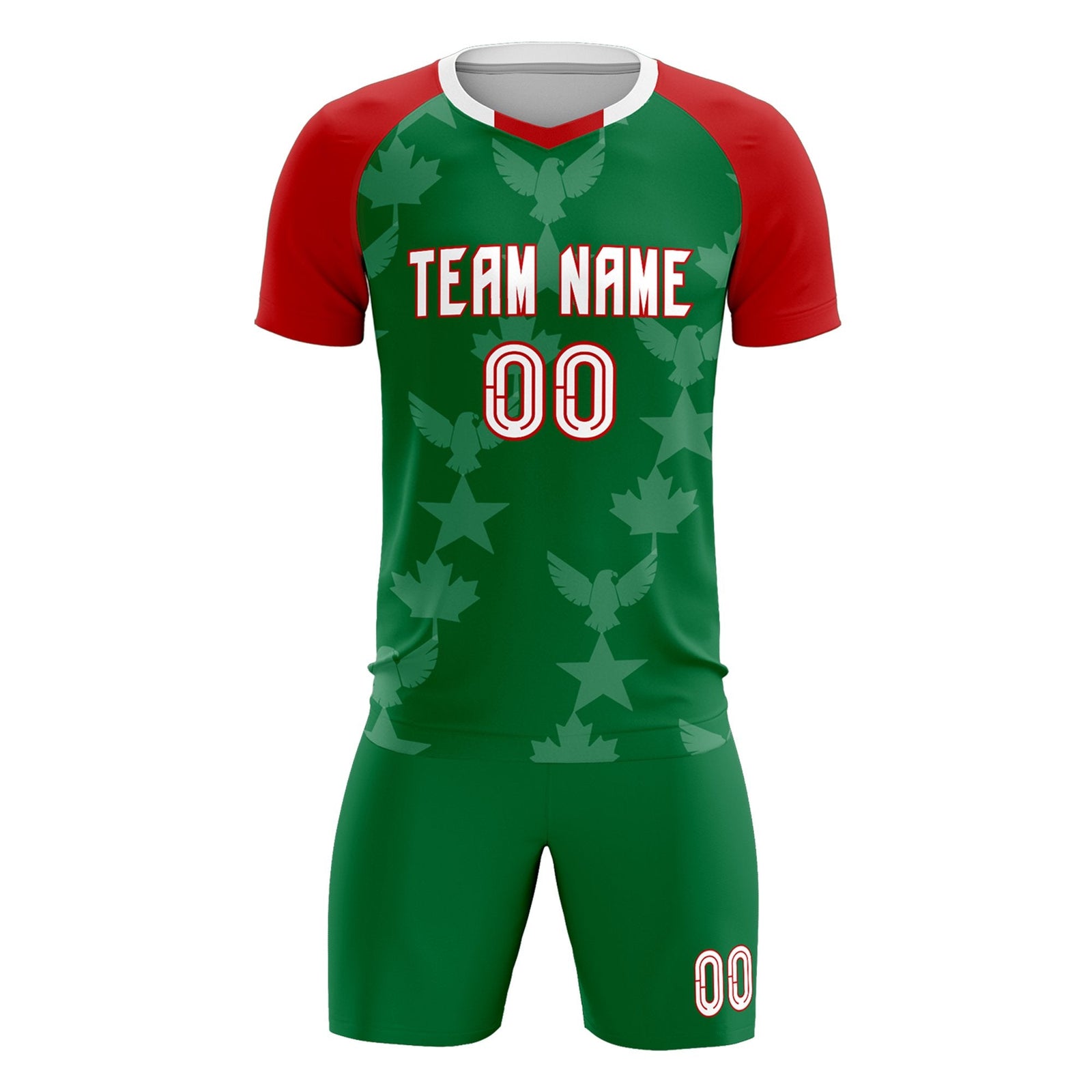 Custom Red Kelly Green World Cup Inspired Lightweight&Drapable Training Uniform Raglan Sleeve Soccer Sets Jersey