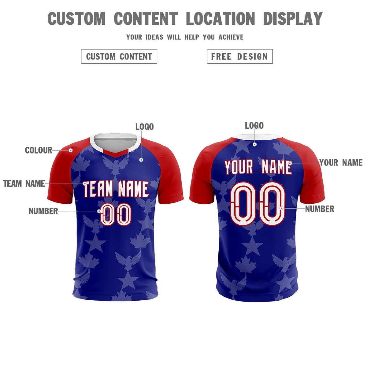 Custom Red Royal World Cup Inspired Wrinkle-Resistant Training Uniform Raglan Sleeve Soccer Sets Jersey