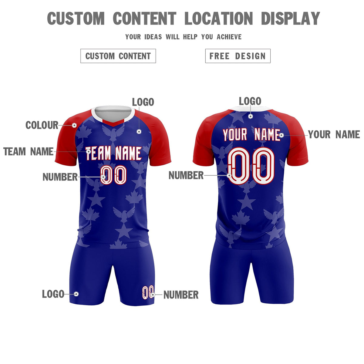 Custom Red Royal World Cup Inspired Wrinkle-Resistant Training Uniform Raglan Sleeve Soccer Sets Jersey