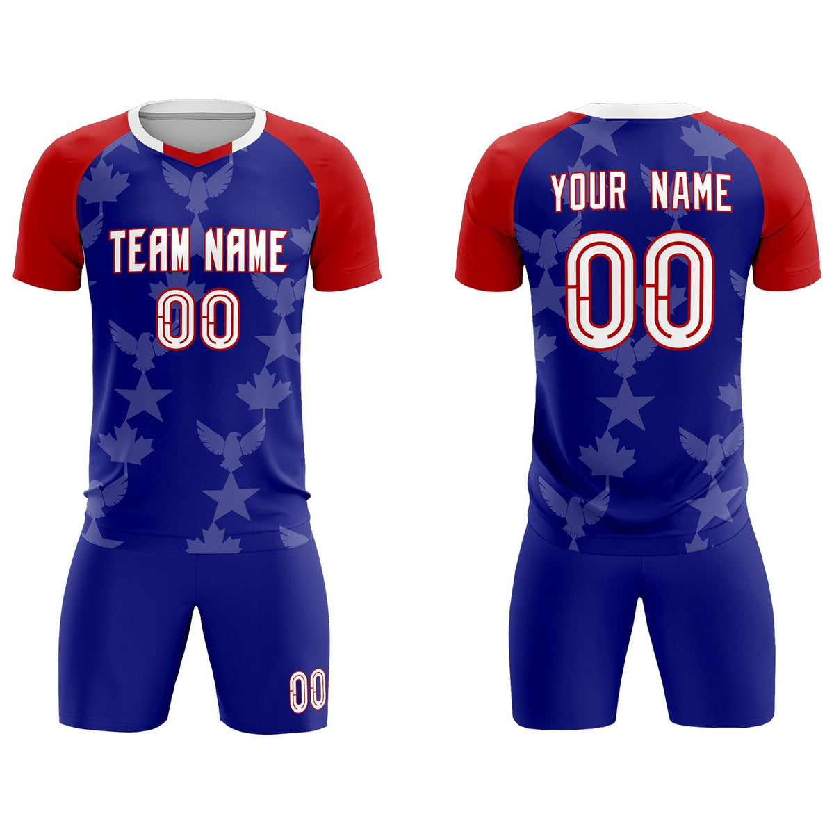 Custom Red Royal World Cup Inspired Wrinkle-Resistant Training Uniform Raglan Sleeve Soccer Sets Jersey