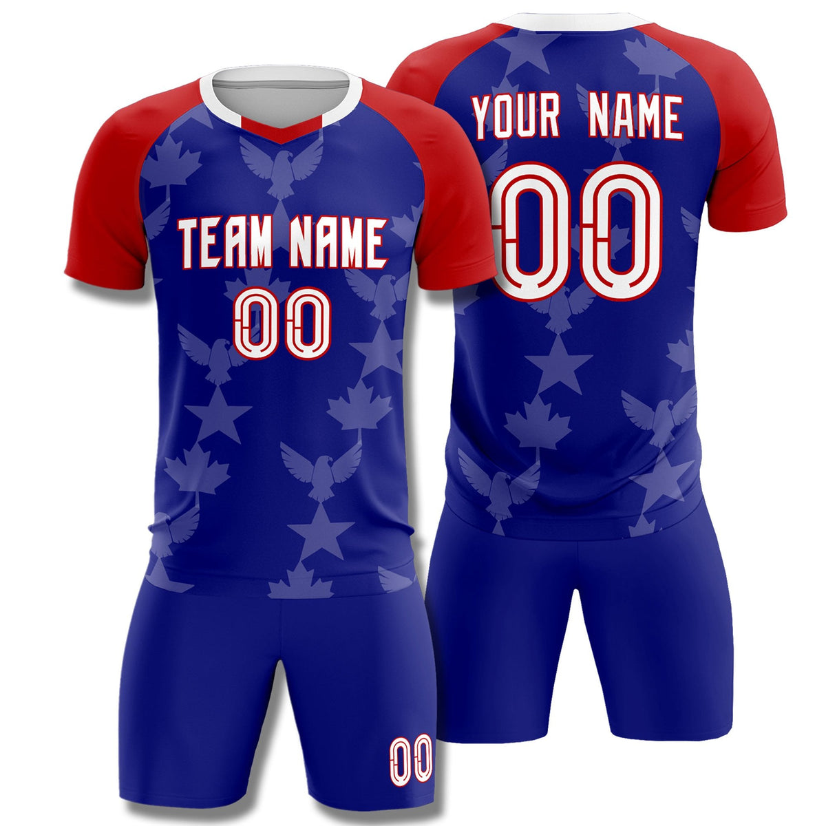 Custom Red Royal World Cup Inspired Wrinkle-Resistant Training Uniform Raglan Sleeve Soccer Sets Jersey