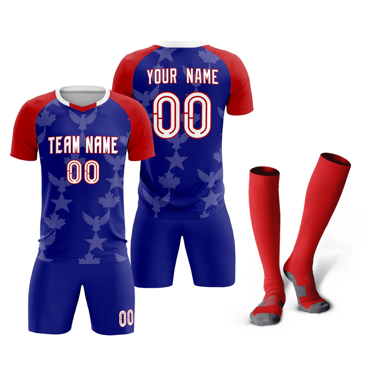 Custom Red Royal World Cup Inspired Wrinkle-Resistant Training Uniform Raglan Sleeve Soccer Sets Jersey