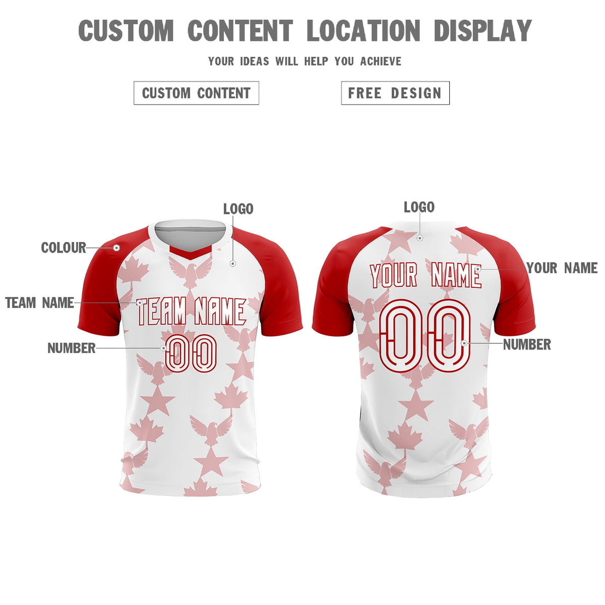Custom Red White World Cup Inspired Breathable&amp;Quick-Drying Training Uniform Raglan Sleeve Soccer Sets Jersey