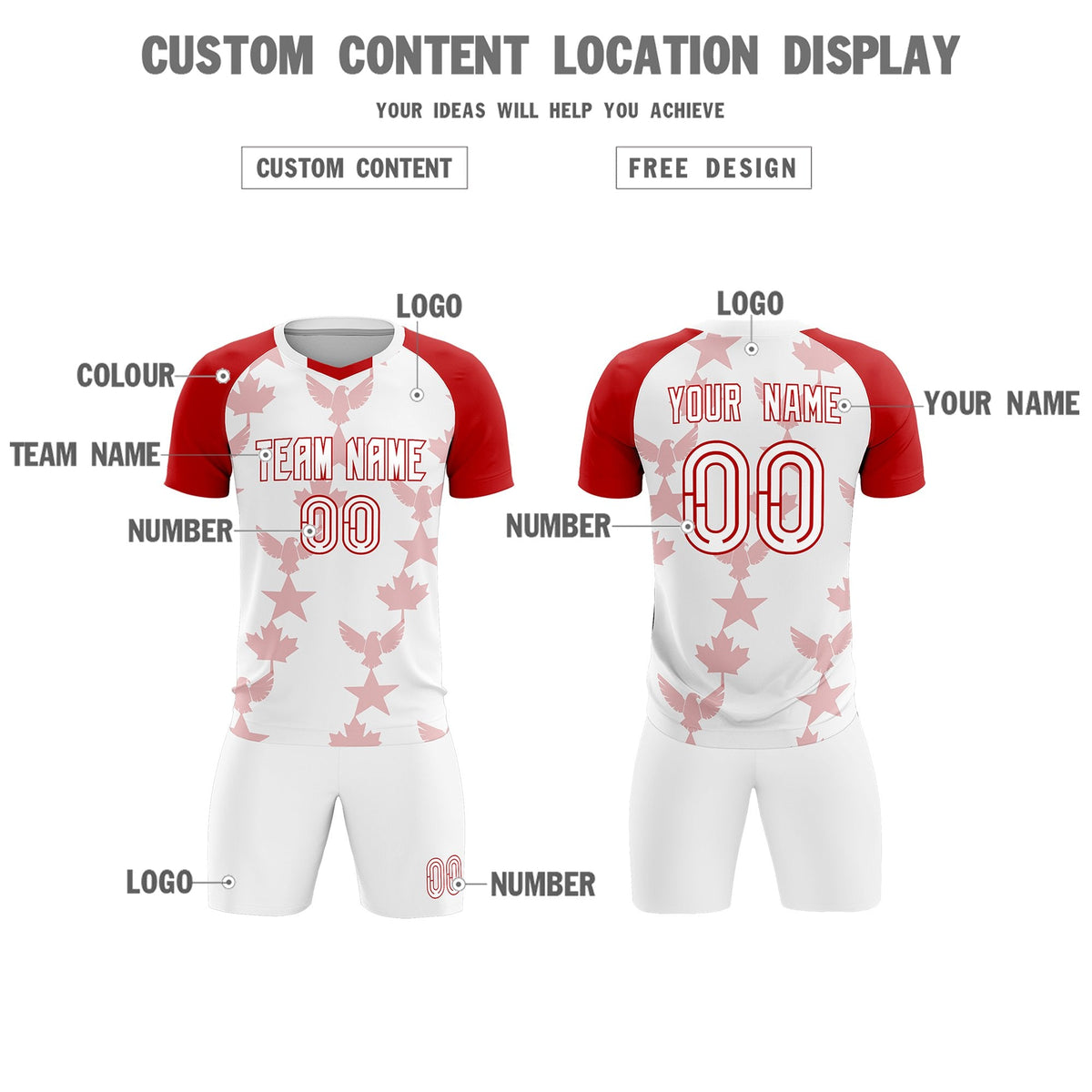 Custom Red White World Cup Inspired Breathable&amp;Quick-Drying Training Uniform Raglan Sleeve Soccer Sets Jersey