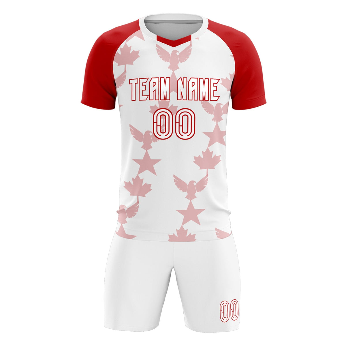 Custom Red White World Cup Inspired Breathable&amp;Quick-Drying Training Uniform Raglan Sleeve Soccer Sets Jersey