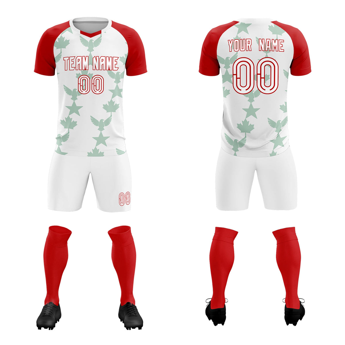 Custom Red White World Cup Inspired Lightweight&amp;Drapable Training Uniform Raglan Sleeve Soccer Sets Jersey