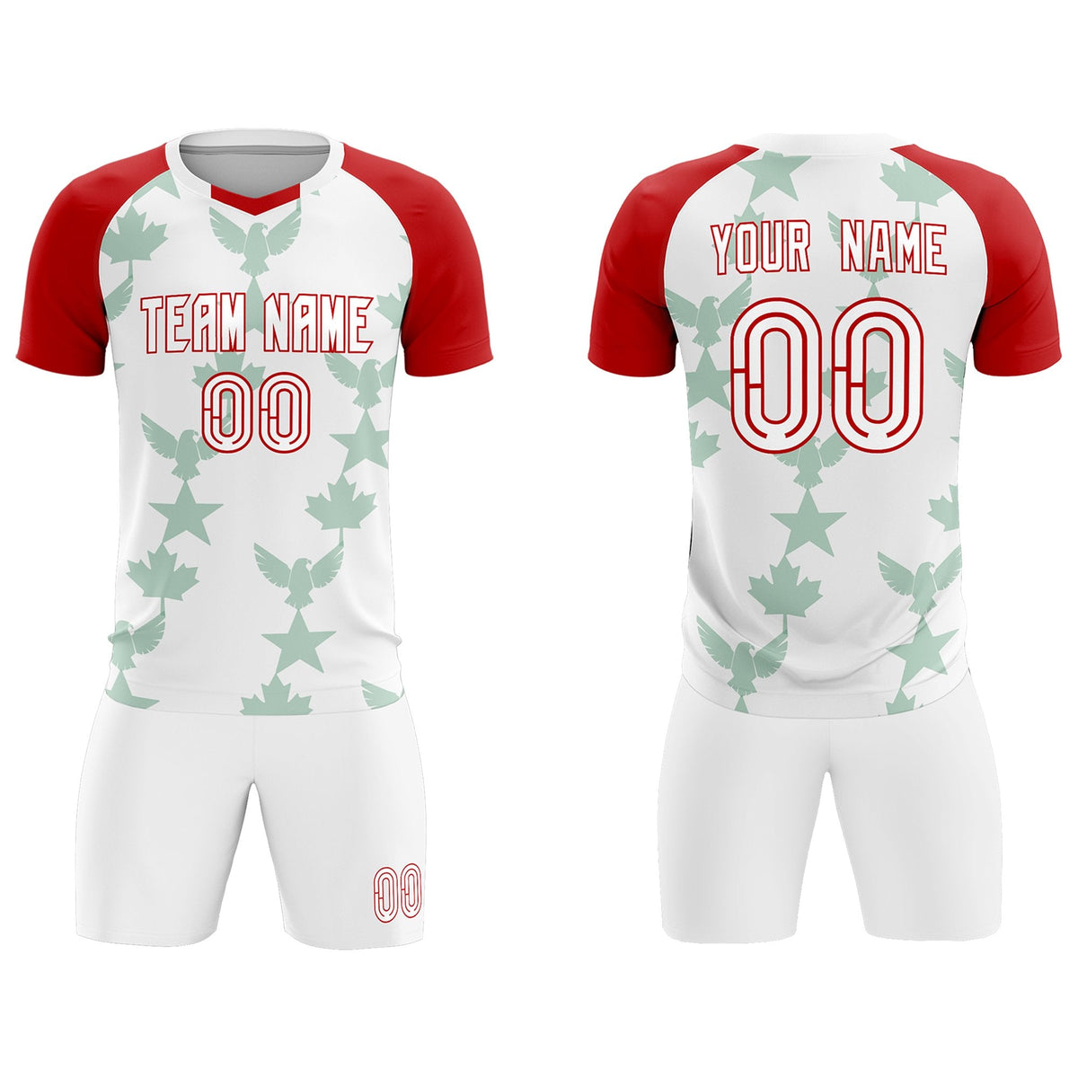 Custom Red White World Cup Inspired Lightweight&amp;Drapable Training Uniform Raglan Sleeve Soccer Sets Jersey