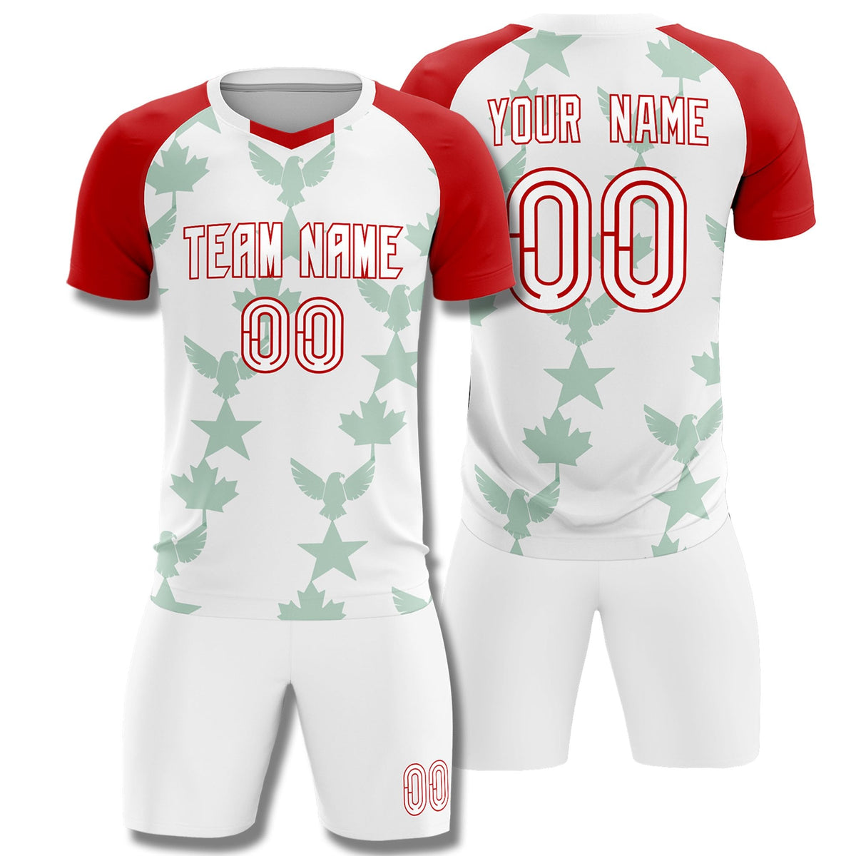Custom Red White World Cup Inspired Lightweight&amp;Drapable Training Uniform Raglan Sleeve Soccer Sets Jersey