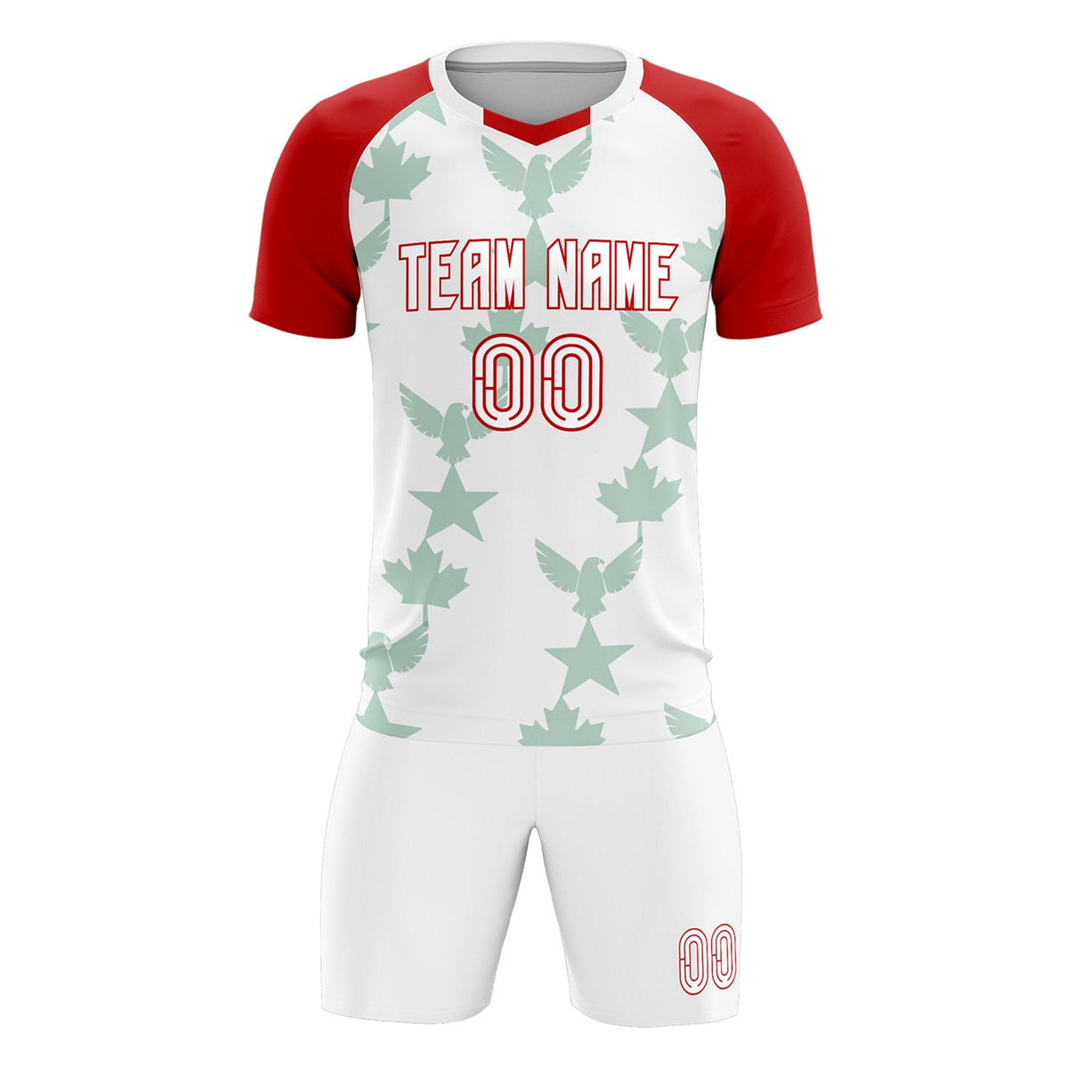 Custom Red White World Cup Inspired Lightweight&amp;Drapable Training Uniform Raglan Sleeve Soccer Sets Jersey