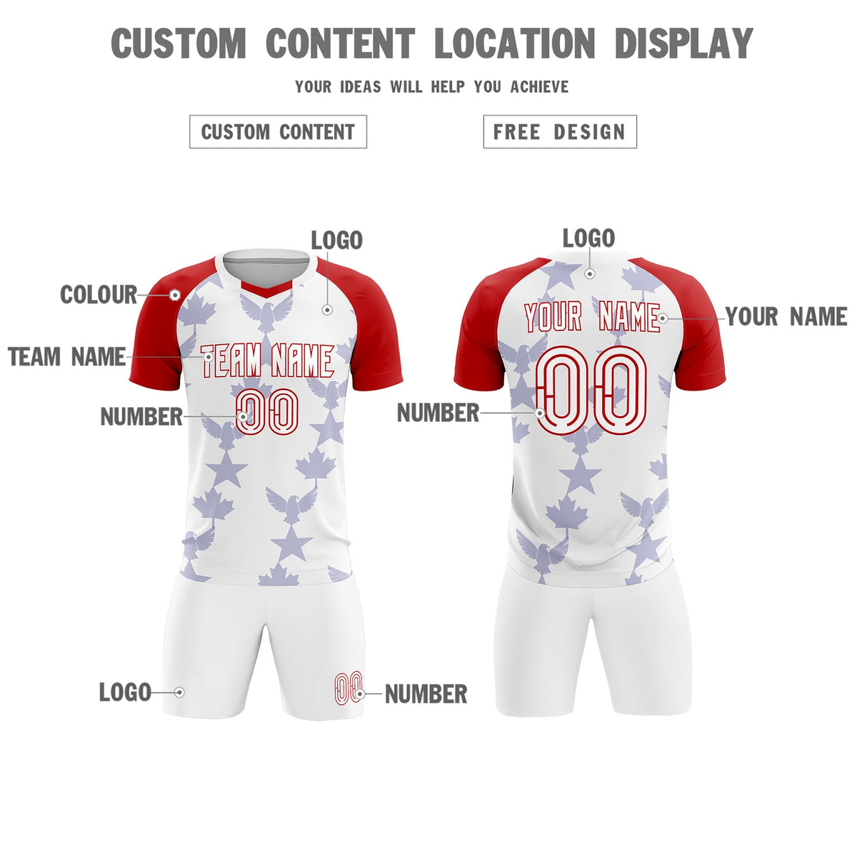 Custom Red White World Cup Inspired Wrinkle-Resistant Training Uniform Raglan Sleeve Soccer Sets Jersey