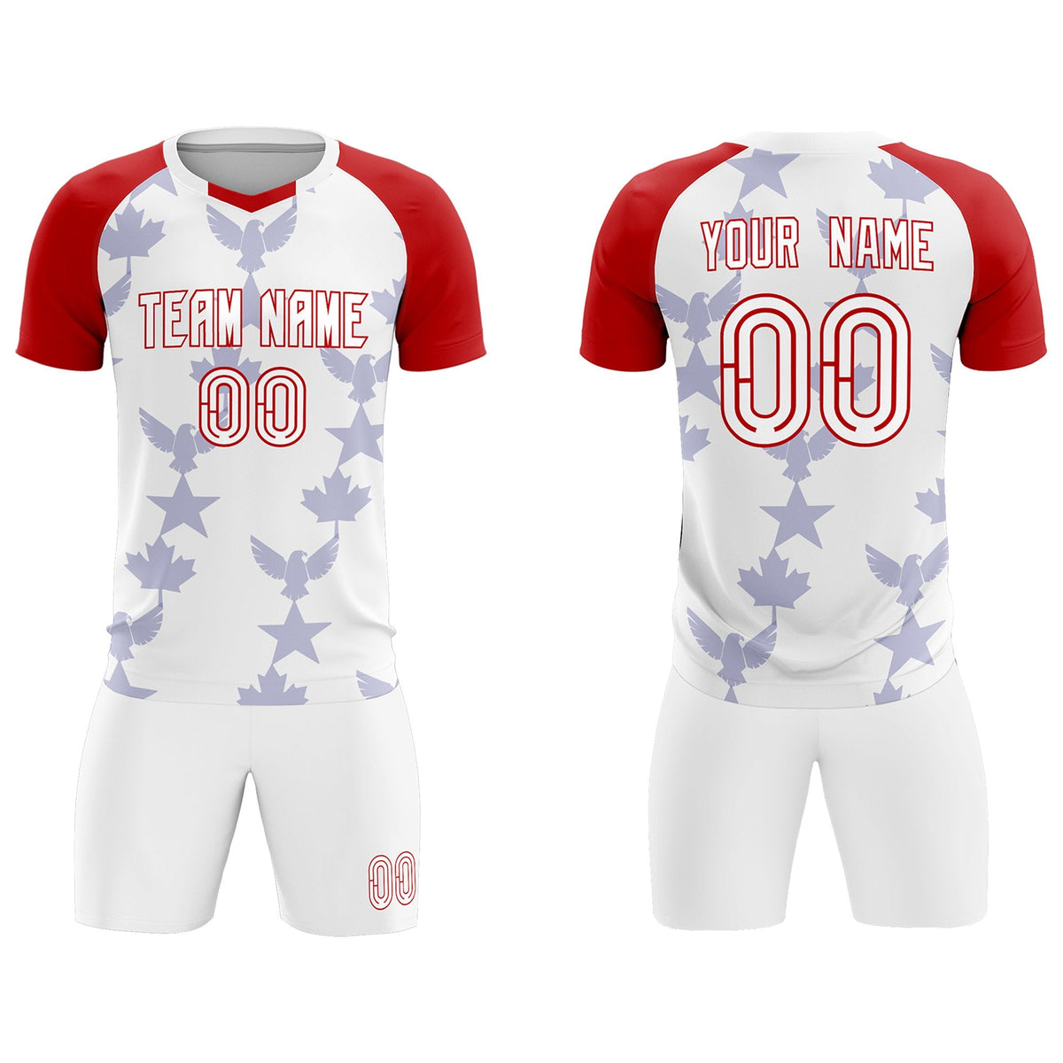 Custom Red White World Cup Inspired Wrinkle-Resistant Training Uniform Raglan Sleeve Soccer Sets Jersey
